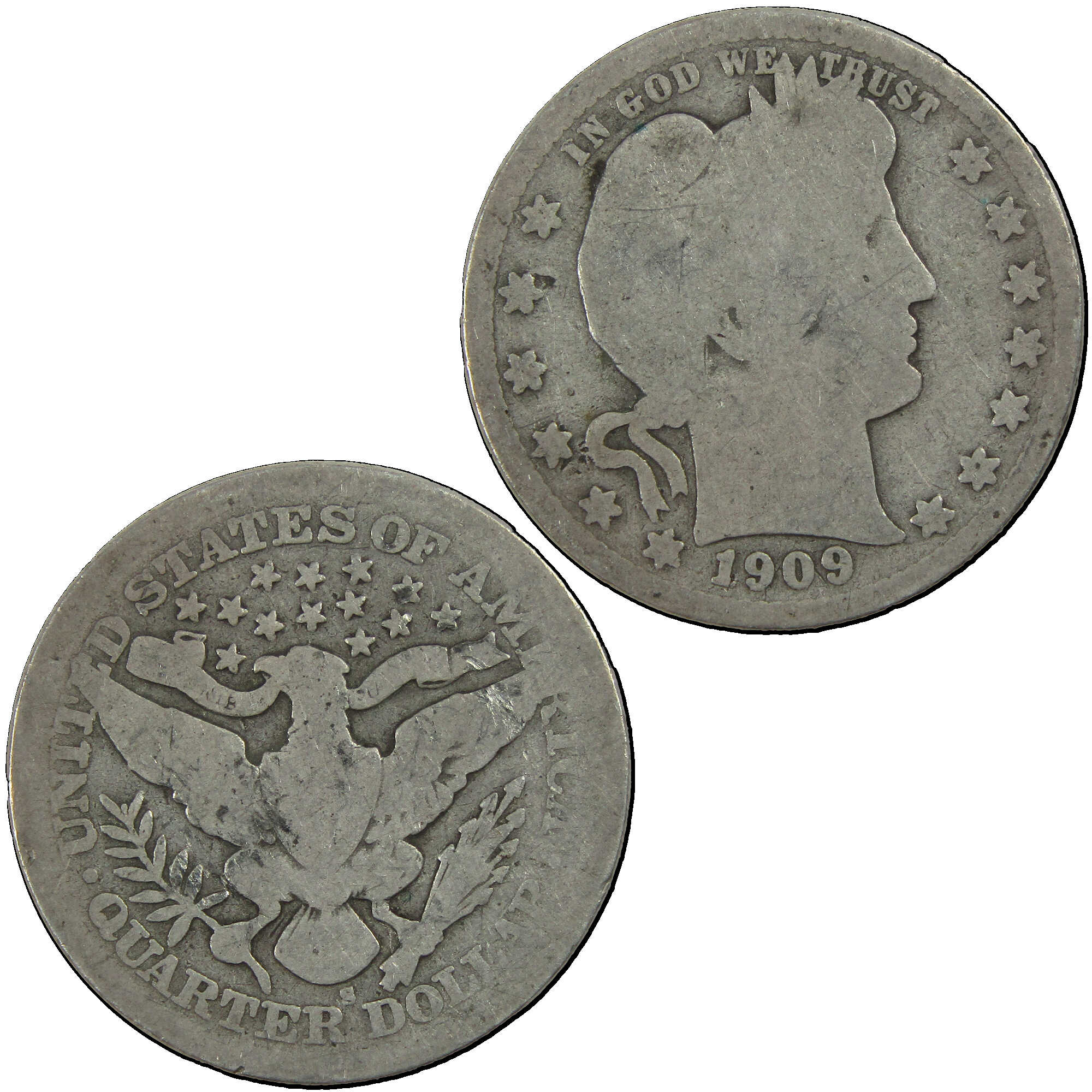 1909 S Barber Quarter AG About Good Silver 25c Coin SKU:I12697