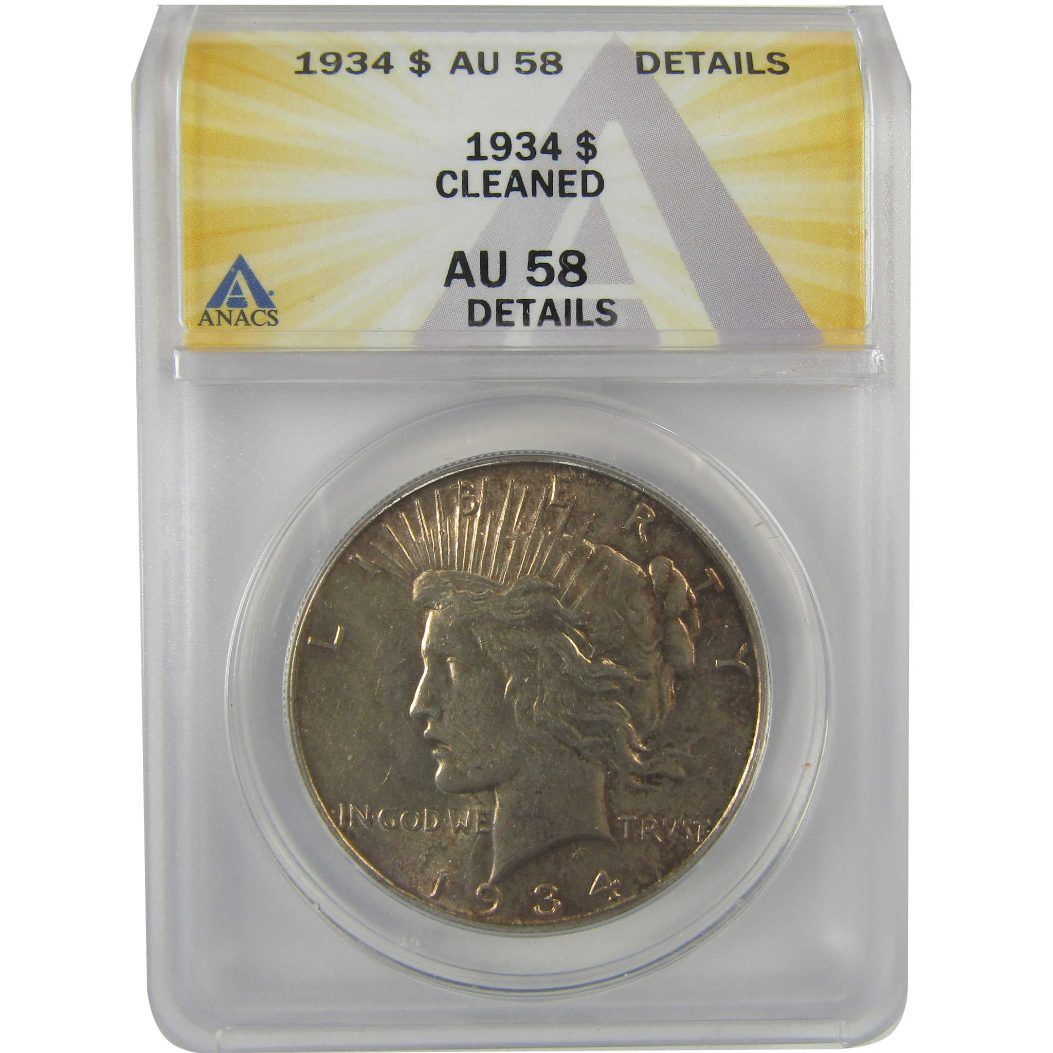 1934 Peace Dollar AU 58 Details ANACS Silver $1 Coin SKU:I21547