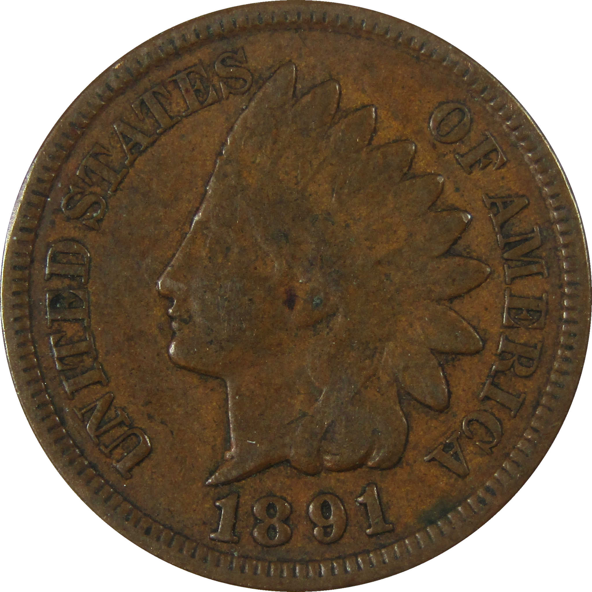 1891 Indian Head Cent F Fine Penny 1c Coin Collectible SKU:I26939