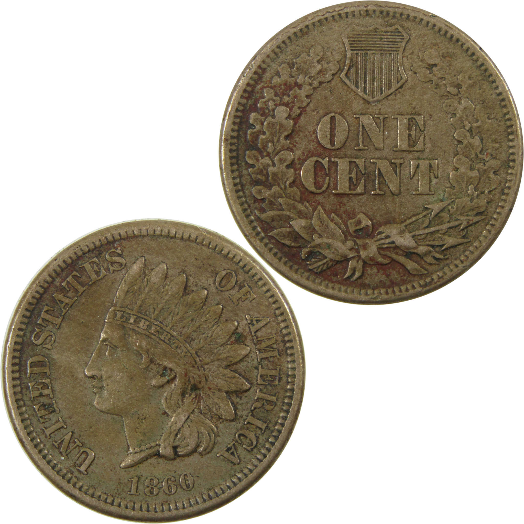 1860 Pointed Bust Indian Head Cent XF EF Extremely Fine SKU:CP1135