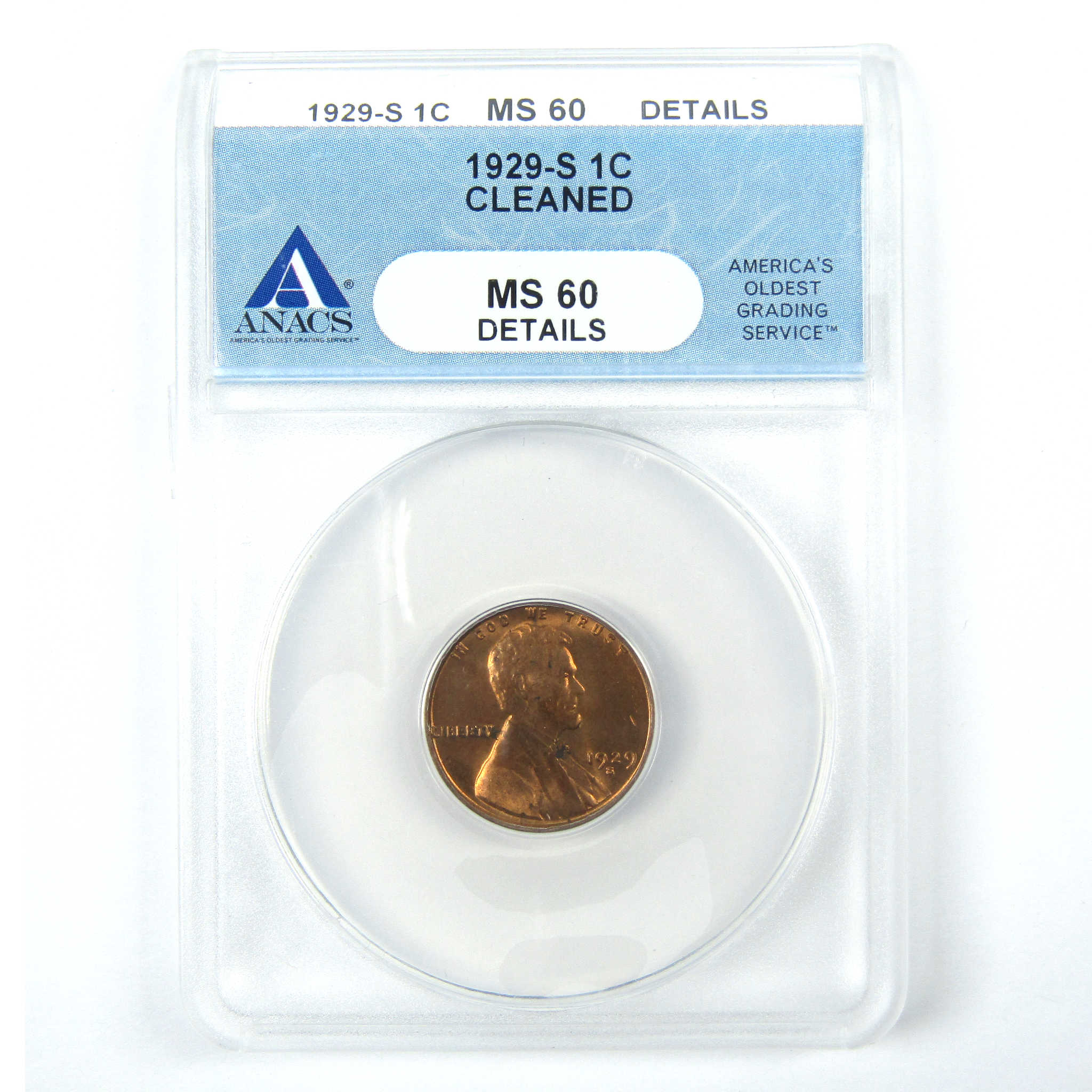 1929 S Lincoln Wheat Cent MS 60 Details ANACS Penny 1c SKU:I14979