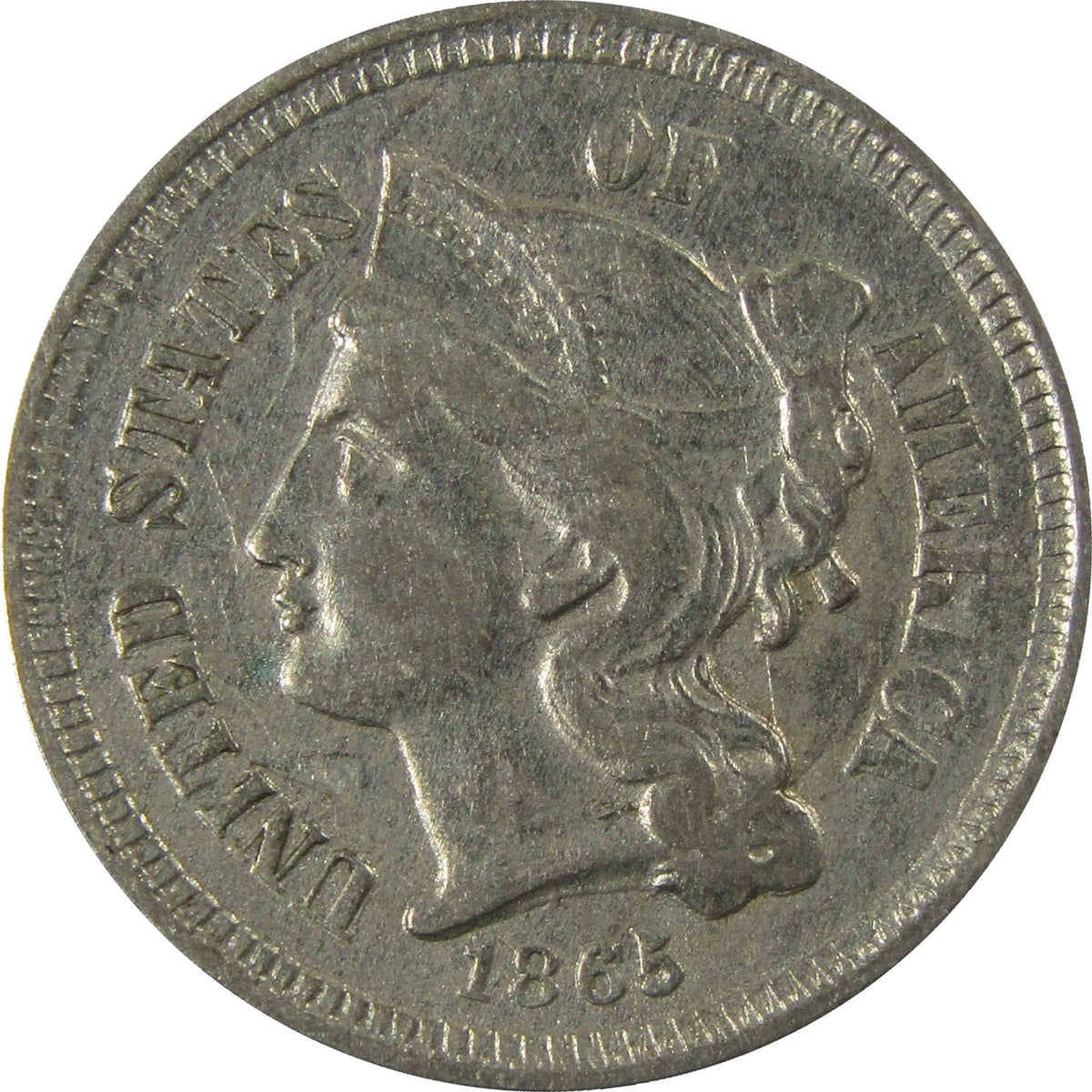 1865 Nickel Three Cent Piece XF EF Extremely Fine Details SKU:I28511