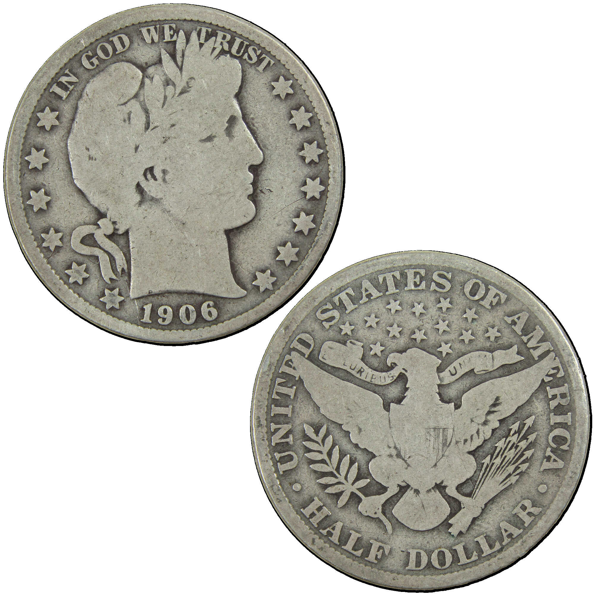 1906 Barber Half Dollar G Good Silver 50c Coin SKU:I12777