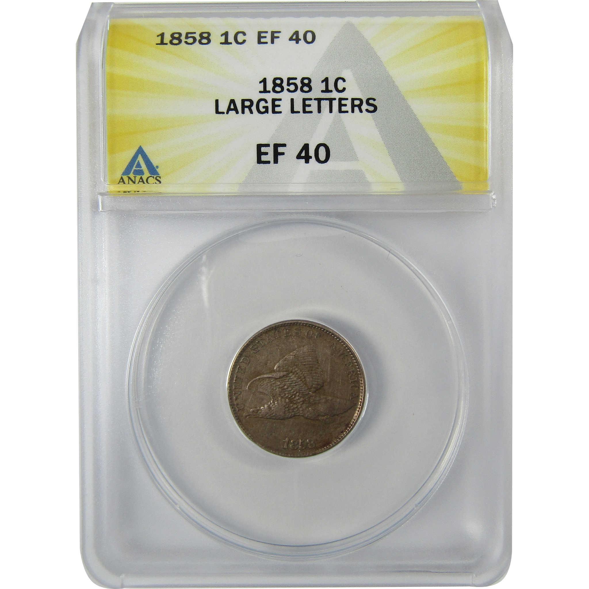 1858 Large Letters Flying Eagle Cent EF 40 ANACS Penny SKU:CP790