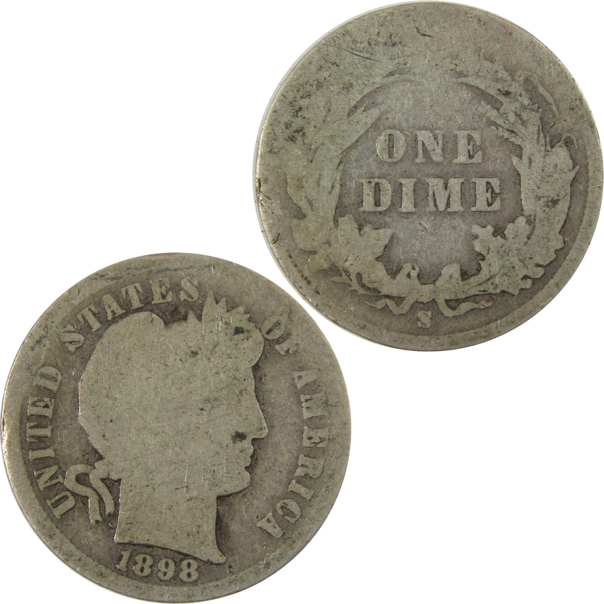 1898 S Barber Silver Dime AG About Good 10c Coin Collectible SKU:CP707