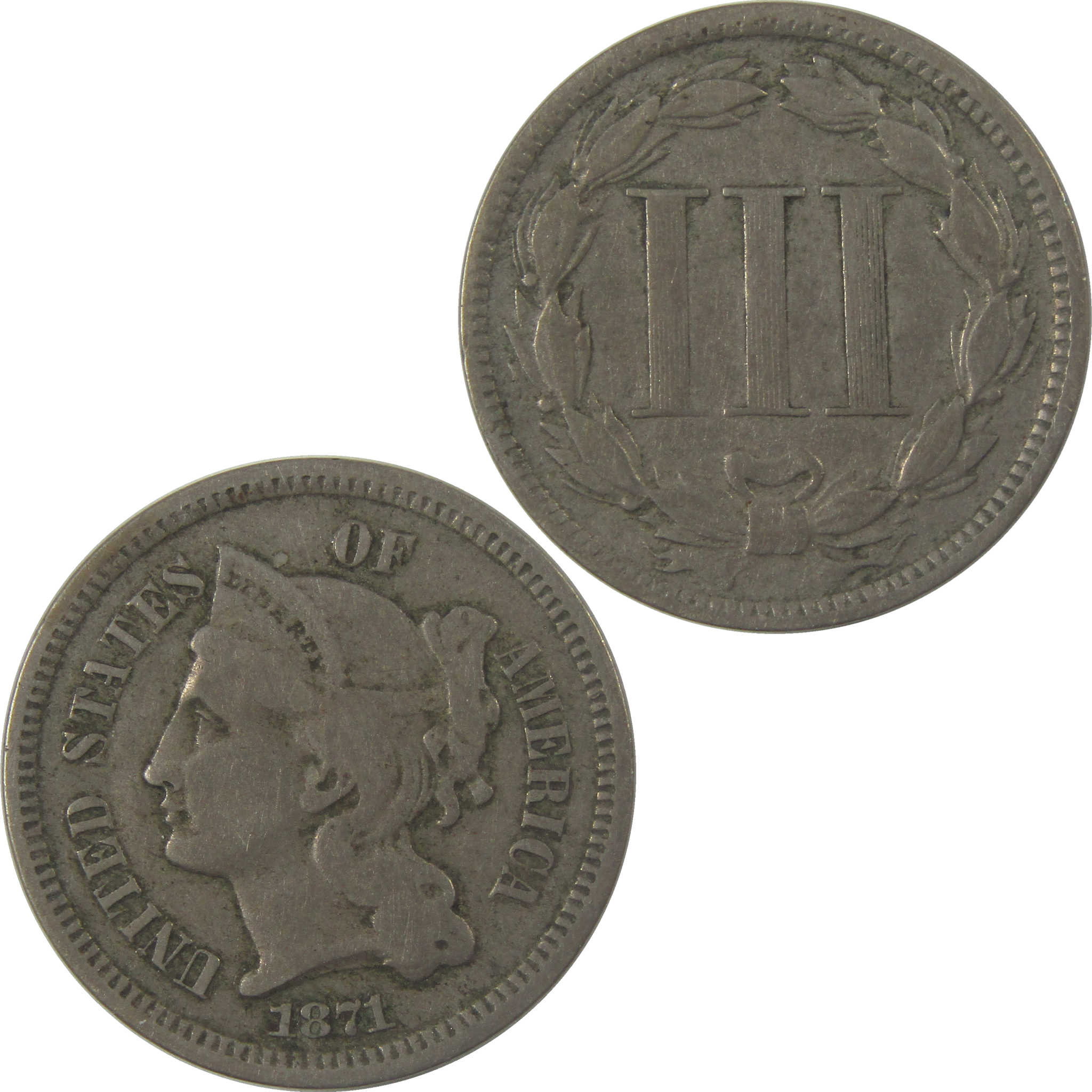 1871 Nickel Three Cent Piece VG Very Good 3c Coin SKU:I24304