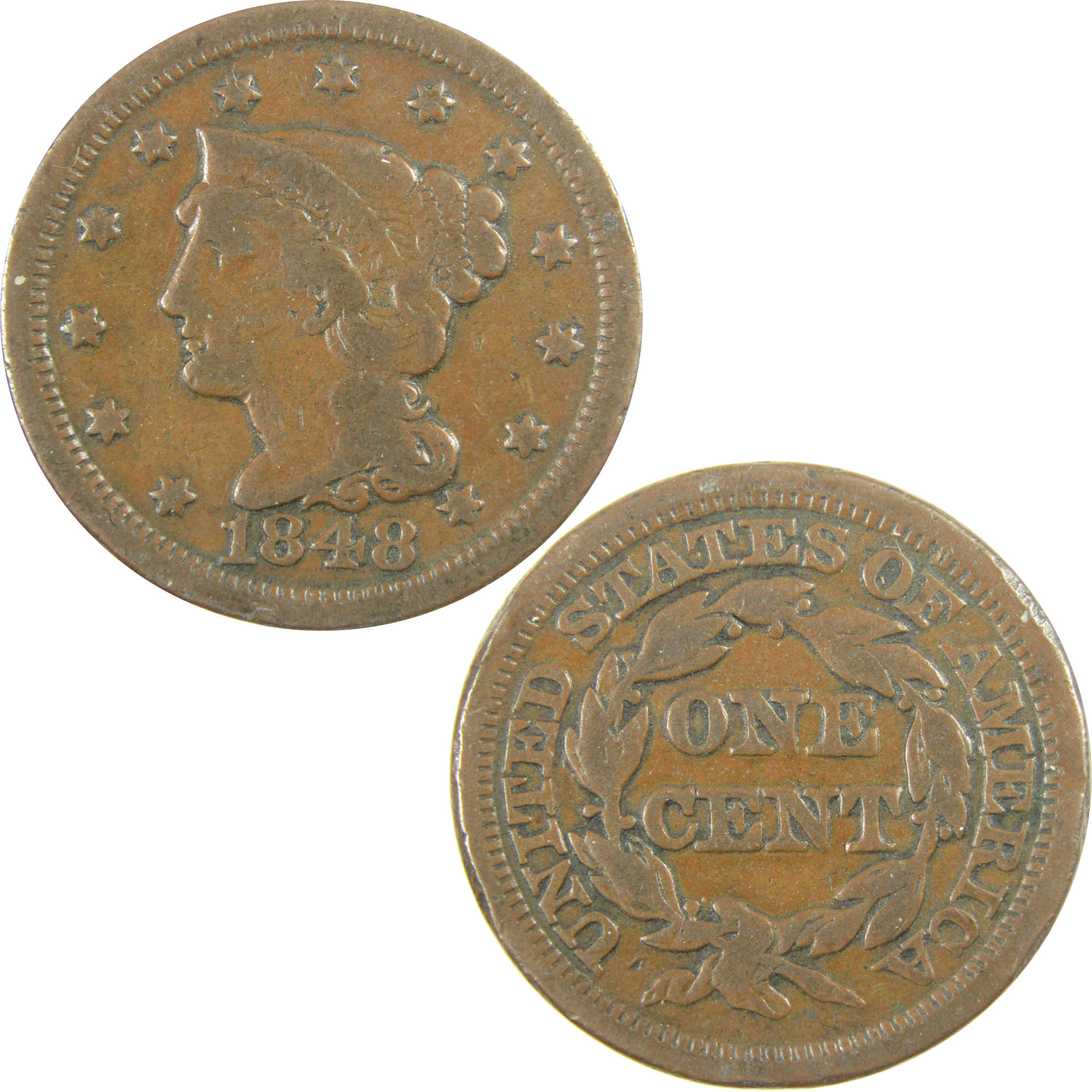 1848 Braided Hair Copper Large Cent VG Very Good Details SKU:I28206