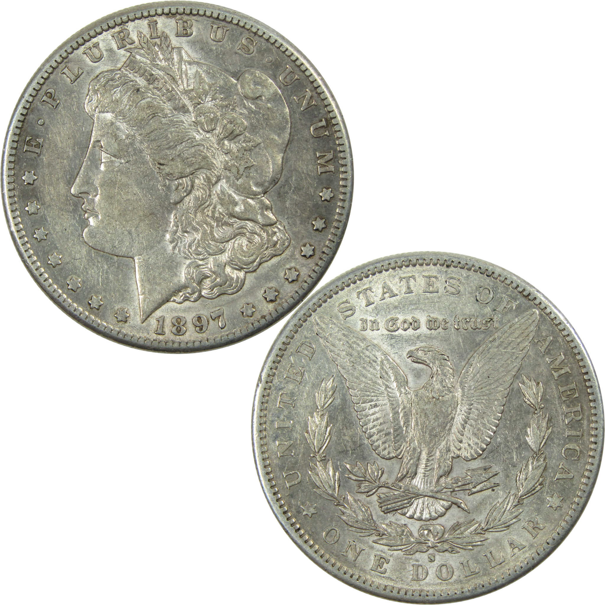 1897 S Morgan Dollar AU About Uncirculated Silver $1 Coin SKU:I13727 - Morgan coin - Morgan silver dollar - Morgan silver dollar for sale - Profile Coins &amp; Collectibles