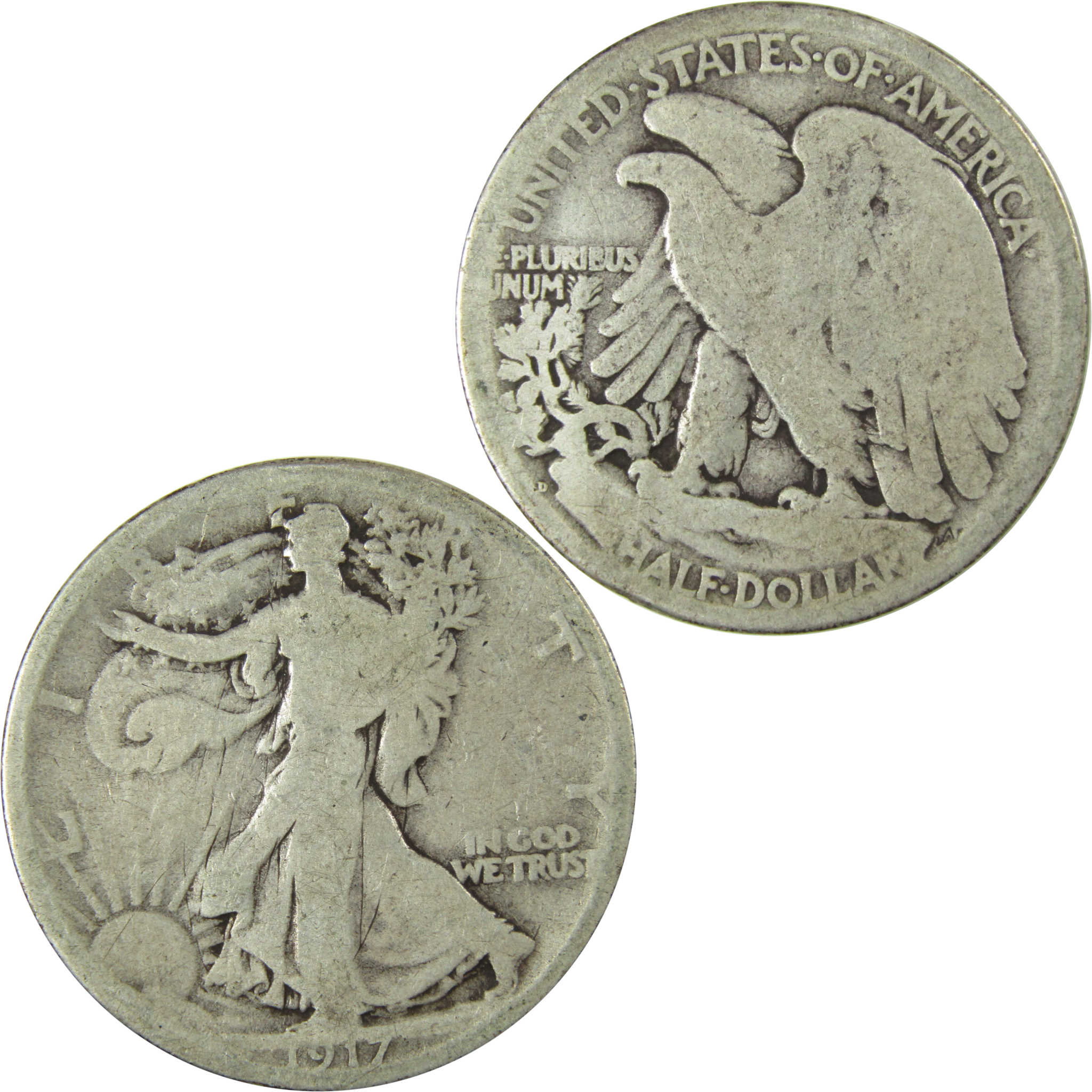 1917 D Reverse Liberty Walking Silver 50c AG About Good SKU:CP498