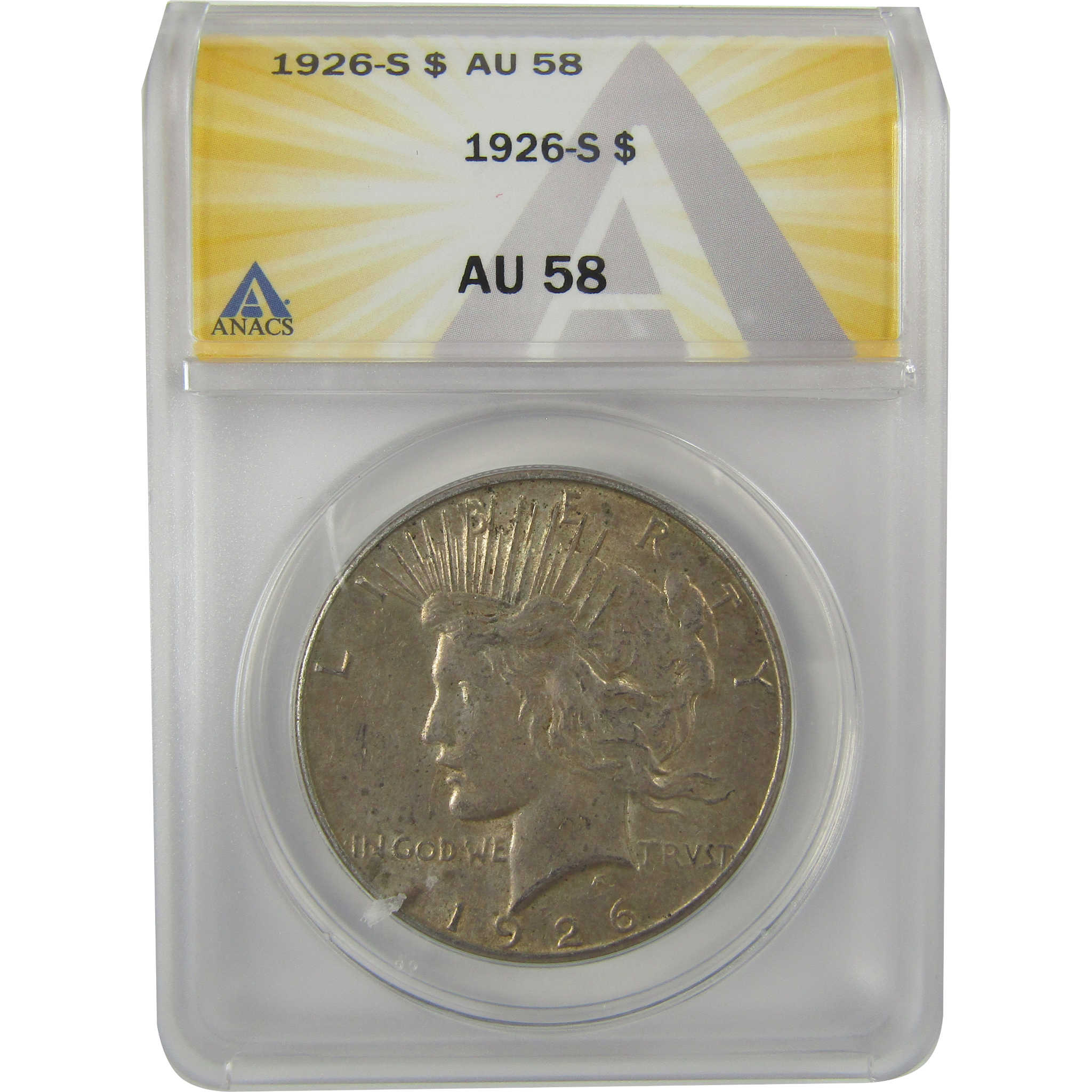 1926 S Peace Dollar AU 58 ANACS Silver $1 Coin SKU:I20847