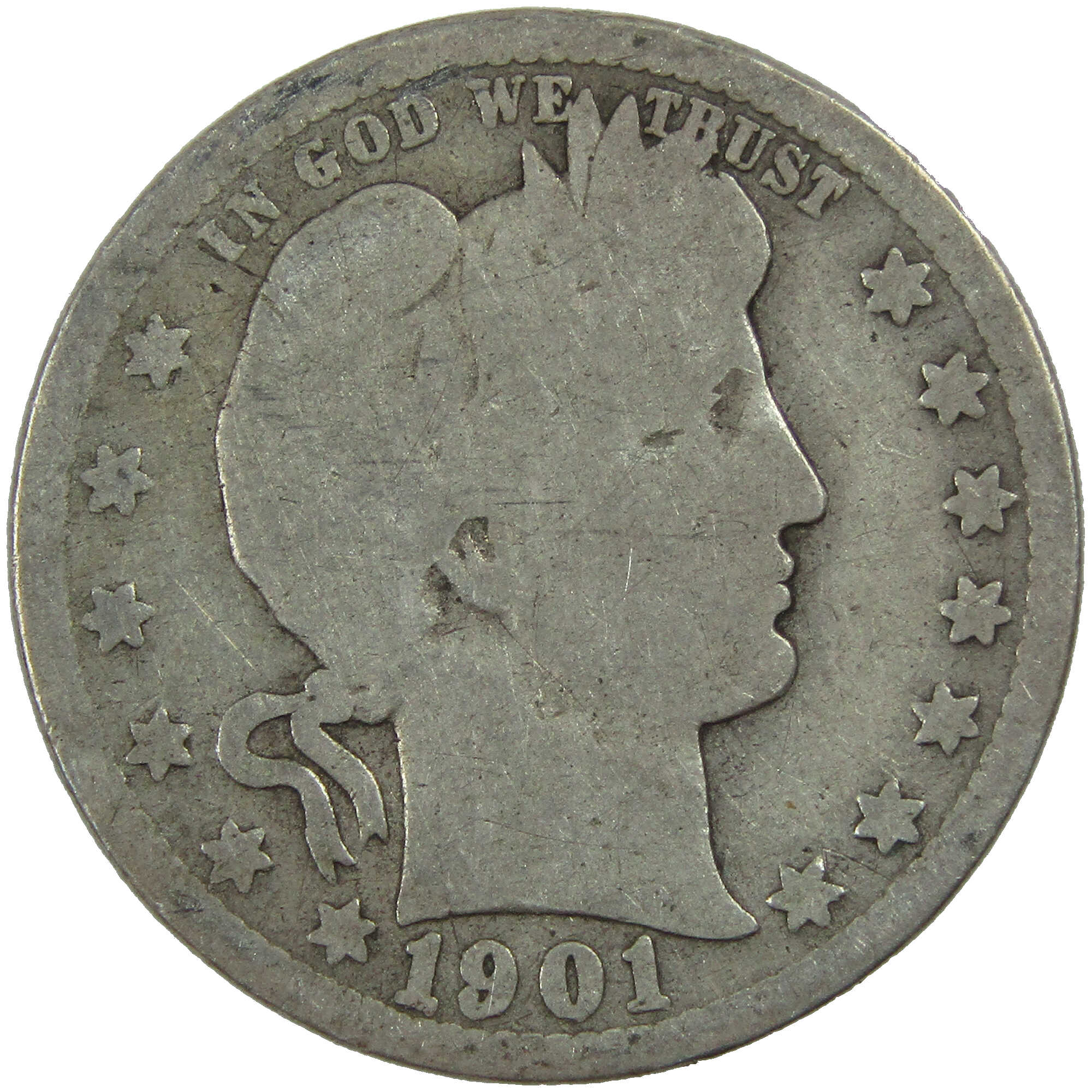 1901 Barber Quarter AG About Good Silver 25c Coin SKU:I12690
