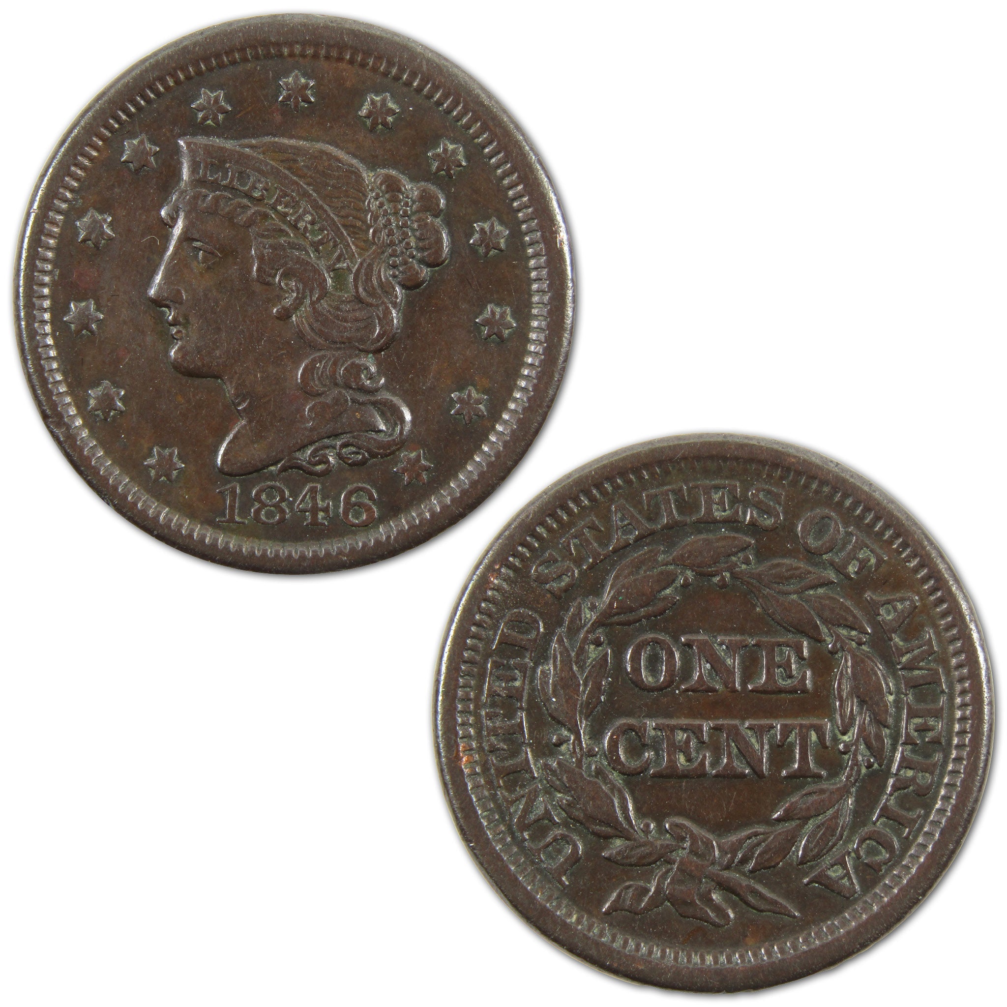 1846 Small Date Braided Hair Large Cent XF Copper Penny 1c SKU:I10590
