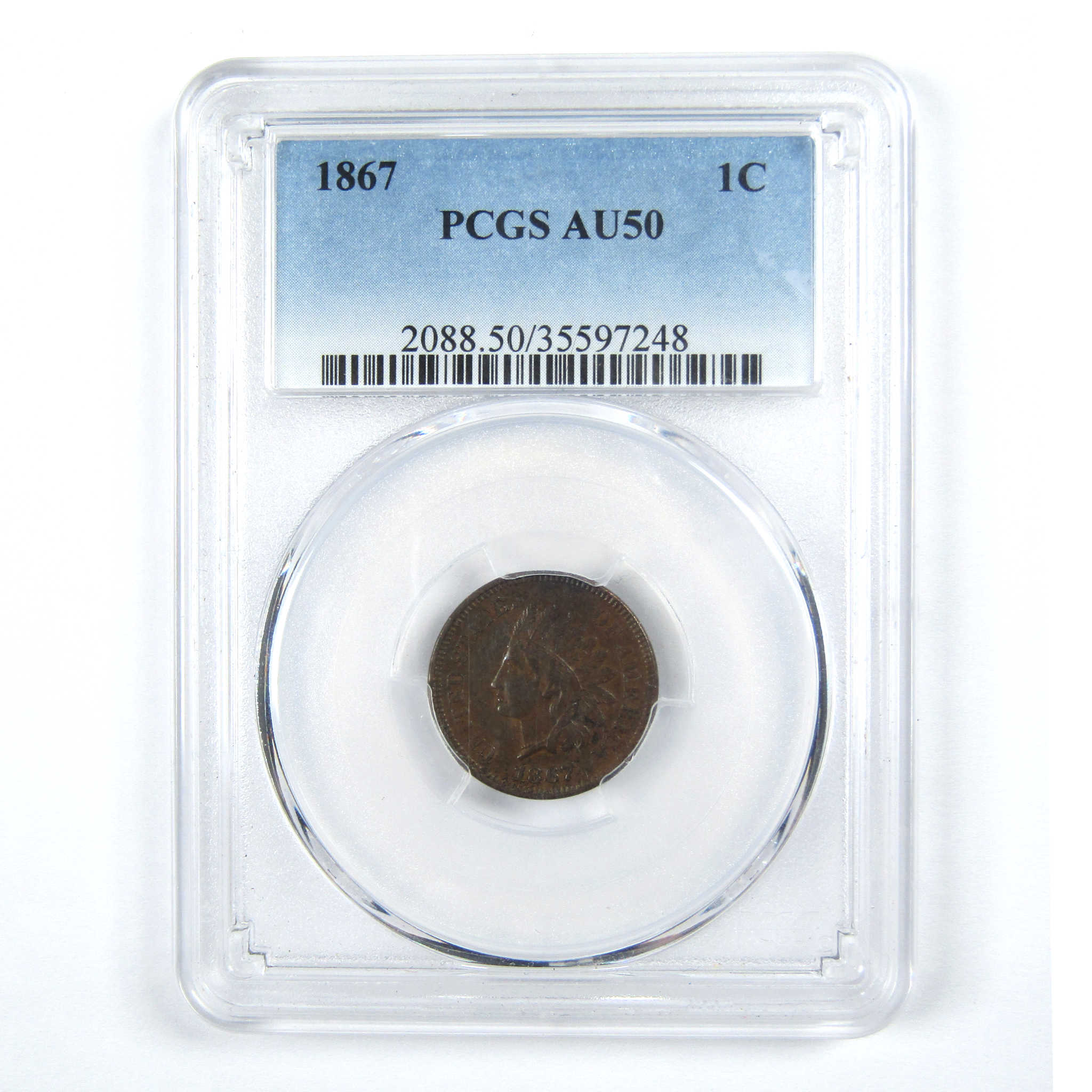 1867 Indian Head Cent AU 50 PCGS Penny 1c Coin SKU:I12824