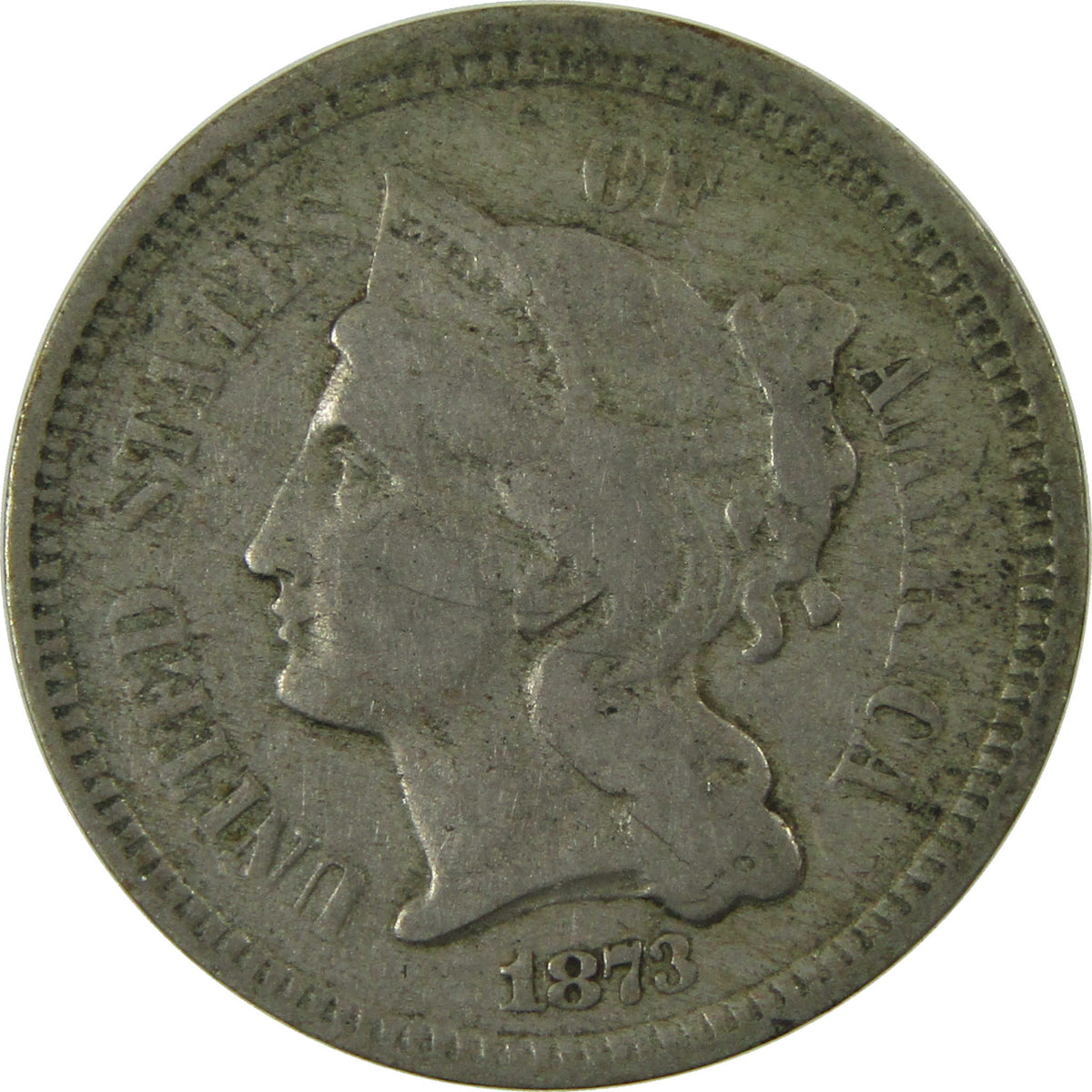 1873 Open 3 Nickel Three Cent Piece F Fine 3c Coin SKU:I28516