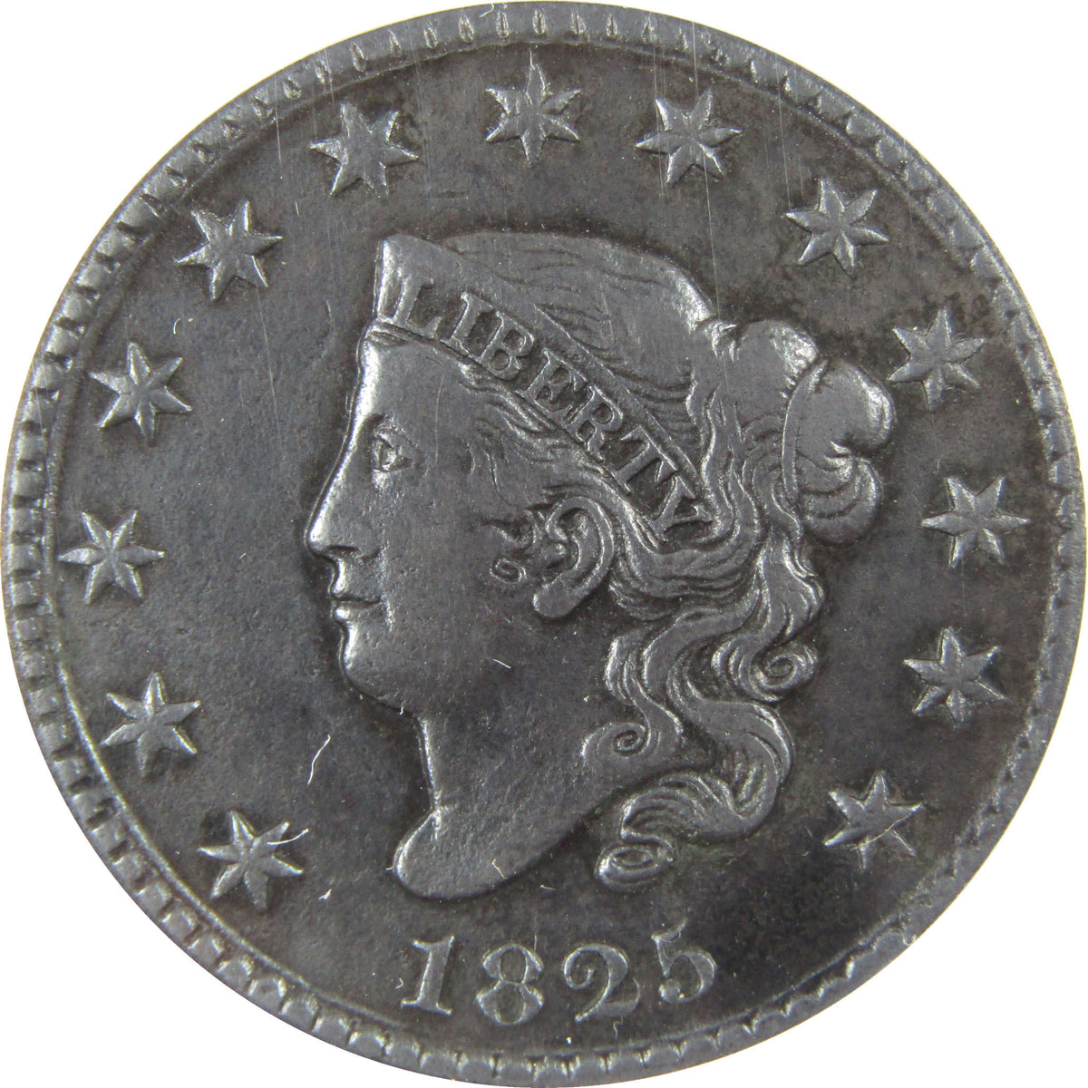 1825 Coronet Head Copper Large Cent VF 35 Details ANACS SKU:I28580