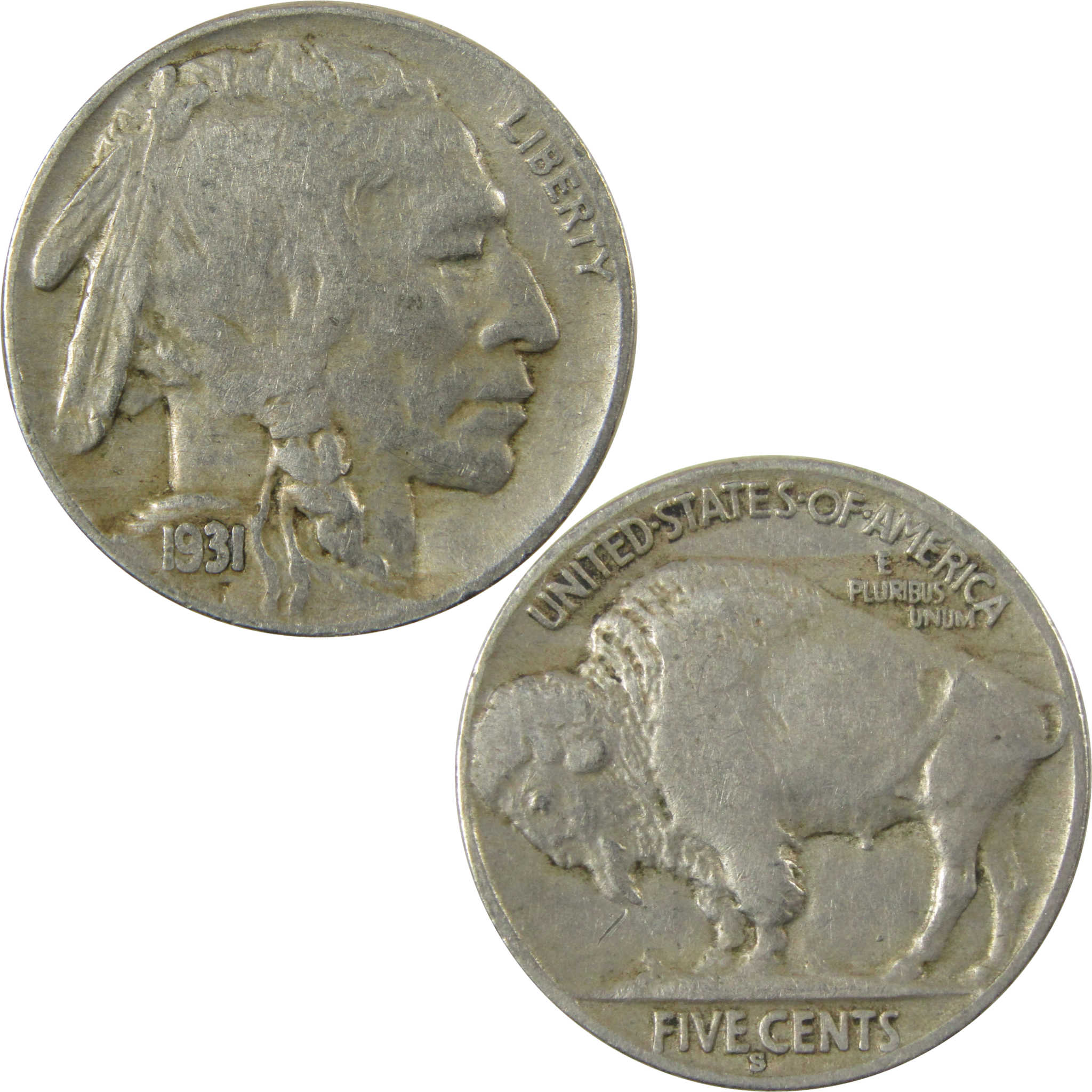 1931 S Indian Head Buffalo Nickel F Fine 5c Coin SKU:I28138
