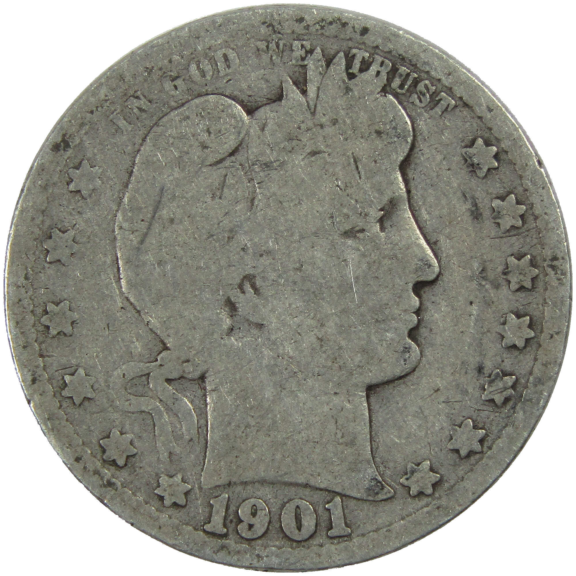 1901 Barber Quarter AG About Good Silver 25c Coin SKU:I12704