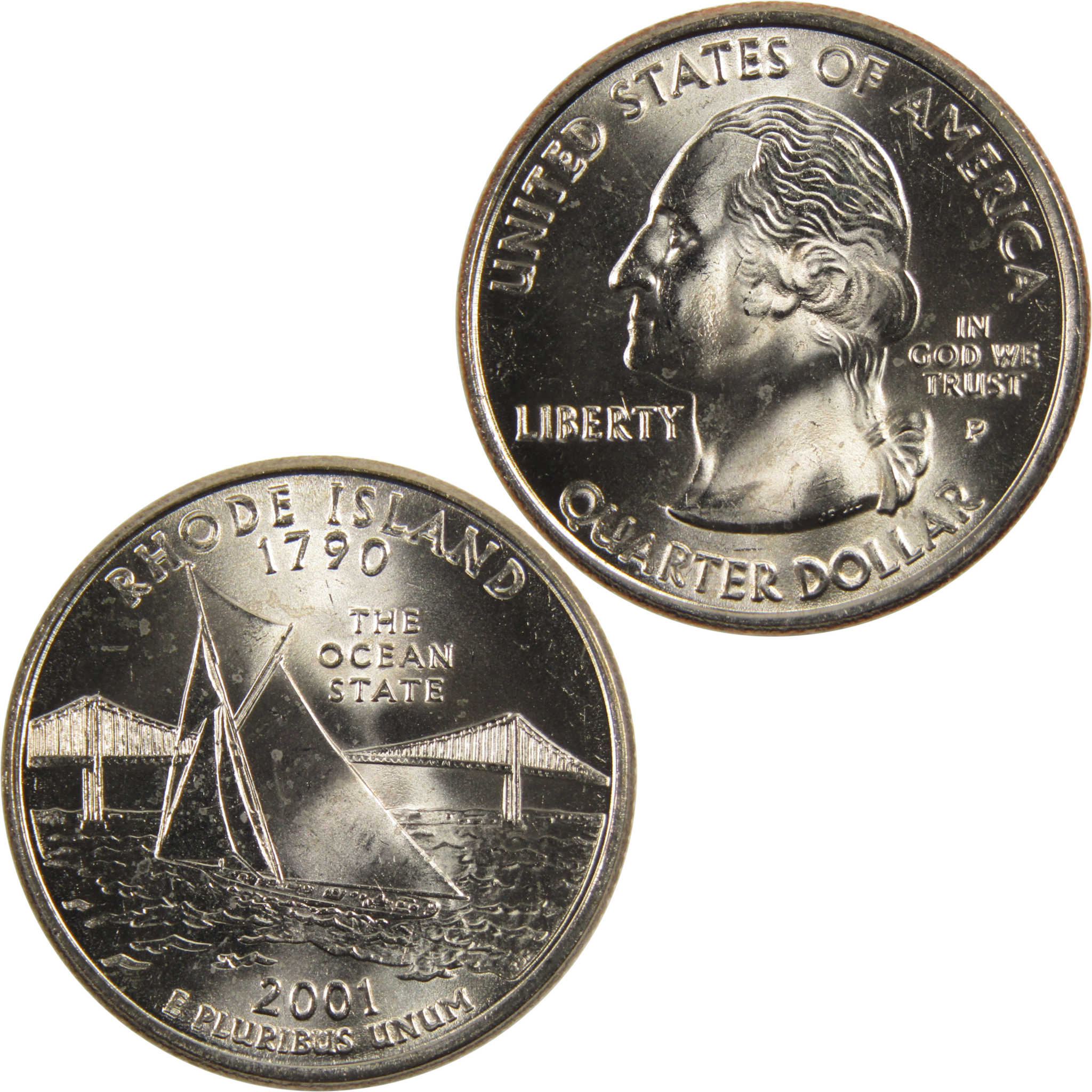 2001 P Rhode Island State Quarter BU Uncirculated Clad 25c Coin
