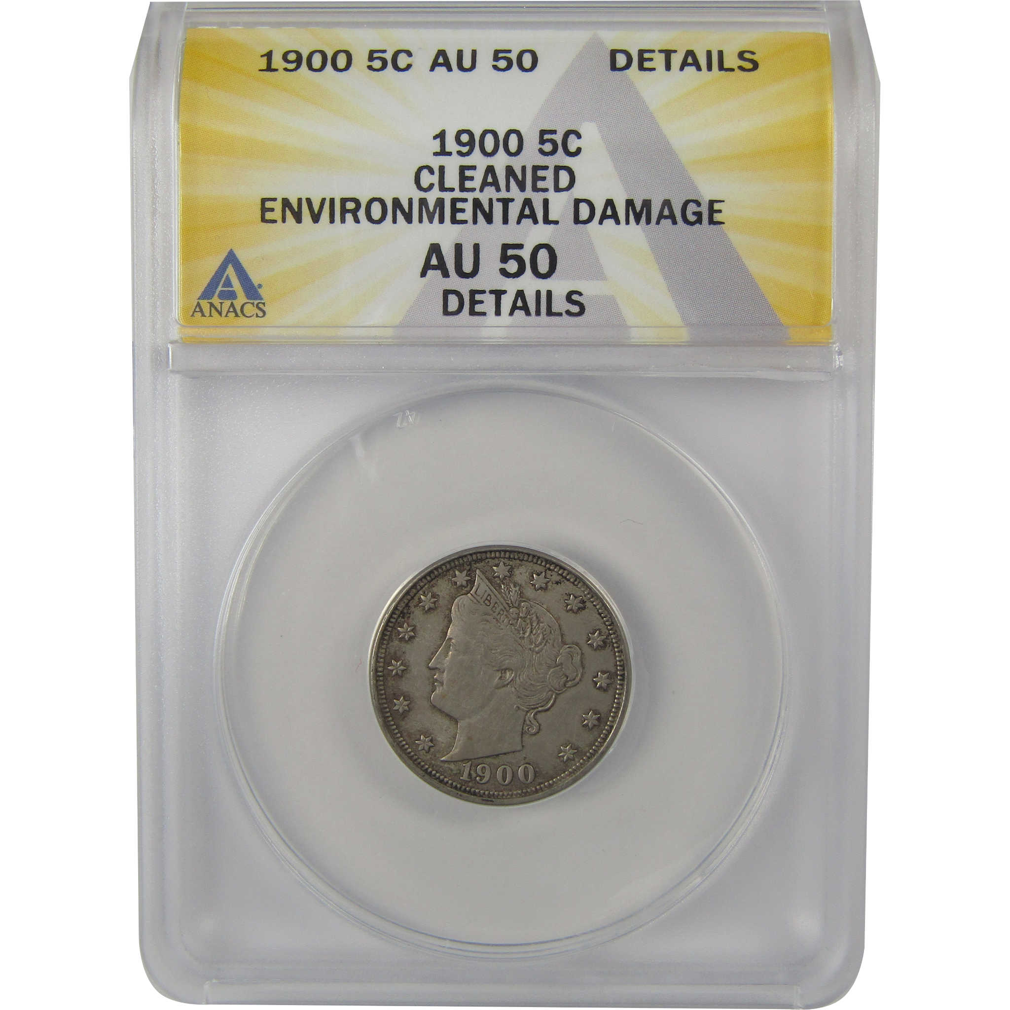 1900 Liberty Head V Nickel AU 50 Details ANACS 5c Coin SKU:I22304