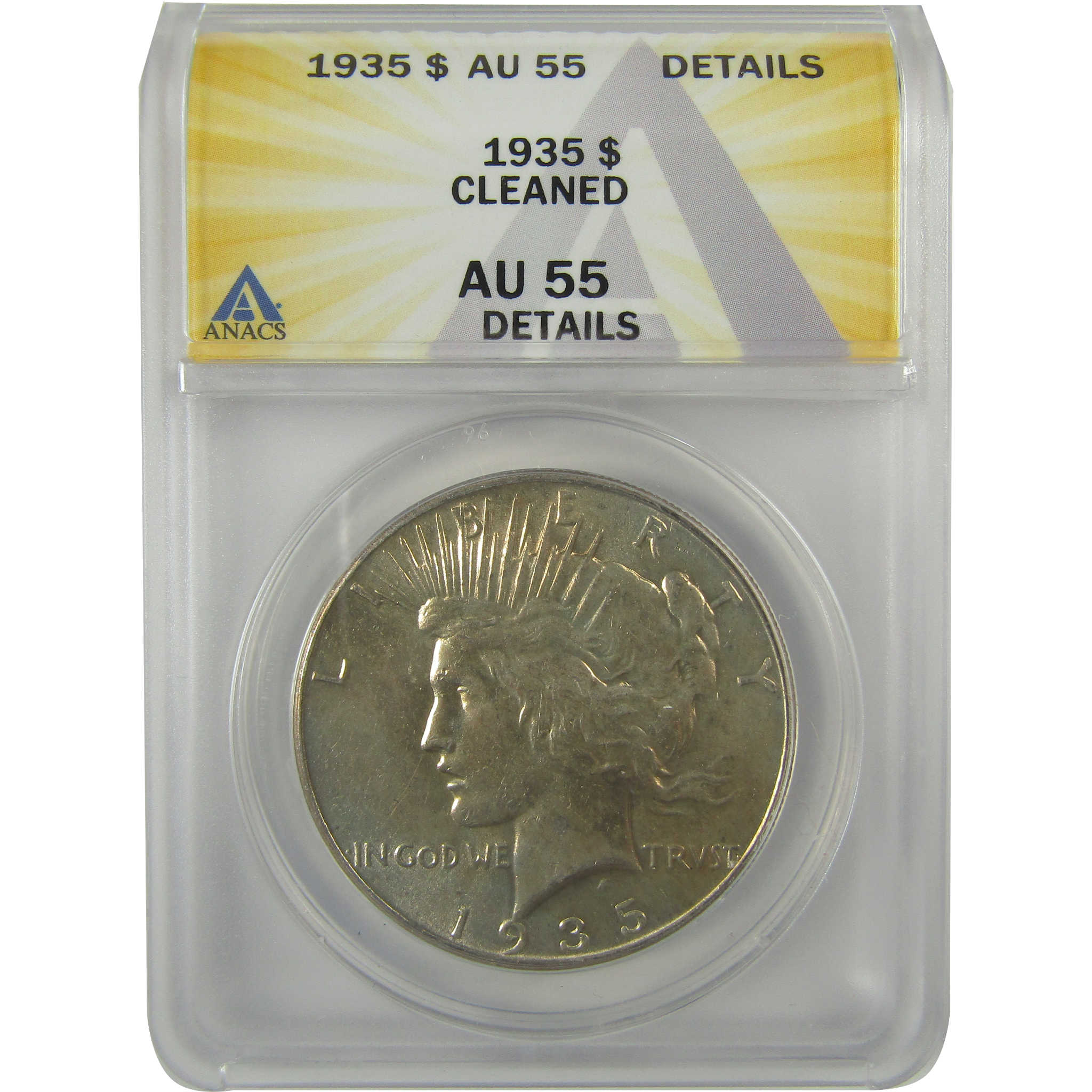 1935 Peace Dollar AU 55 Details ANACS Silver $1 Coin SKU:I21611