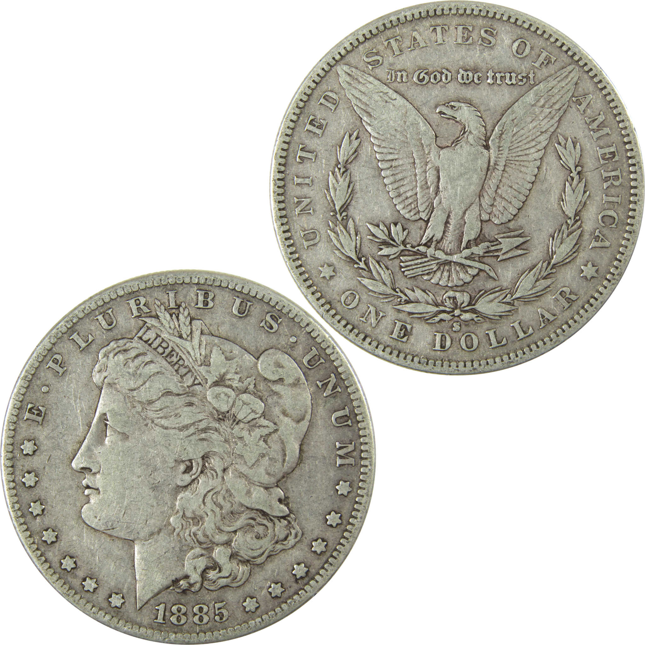 1885 S Morgan Silver Dollar VF Very Fine $1 Coin SKU:I26006 - Morgan coin - Morgan silver dollar - Morgan silver dollar for sale - Profile Coins &amp; Collectibles