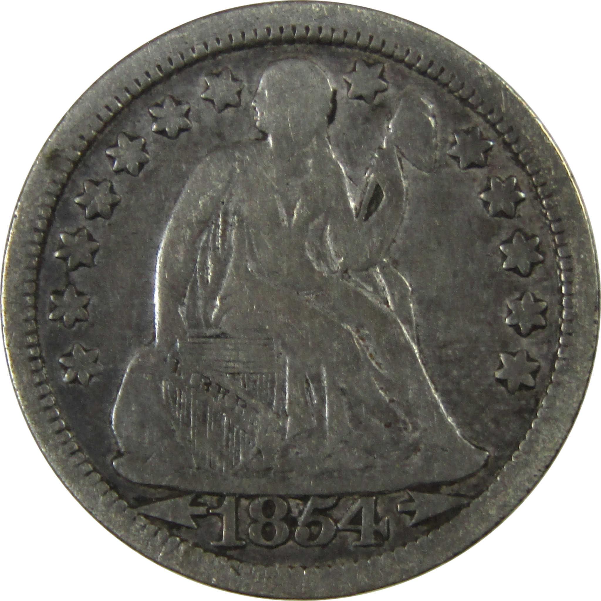 1854 Seated Liberty Silver Dime F Fine 10c Coin Collectible SKU:CP84