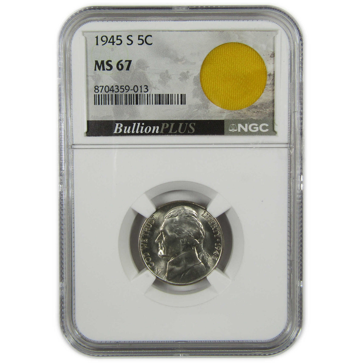 1945 S Jefferson Wartime Silver Nickel MS 67 NGC 5c Coin SKU:I28722