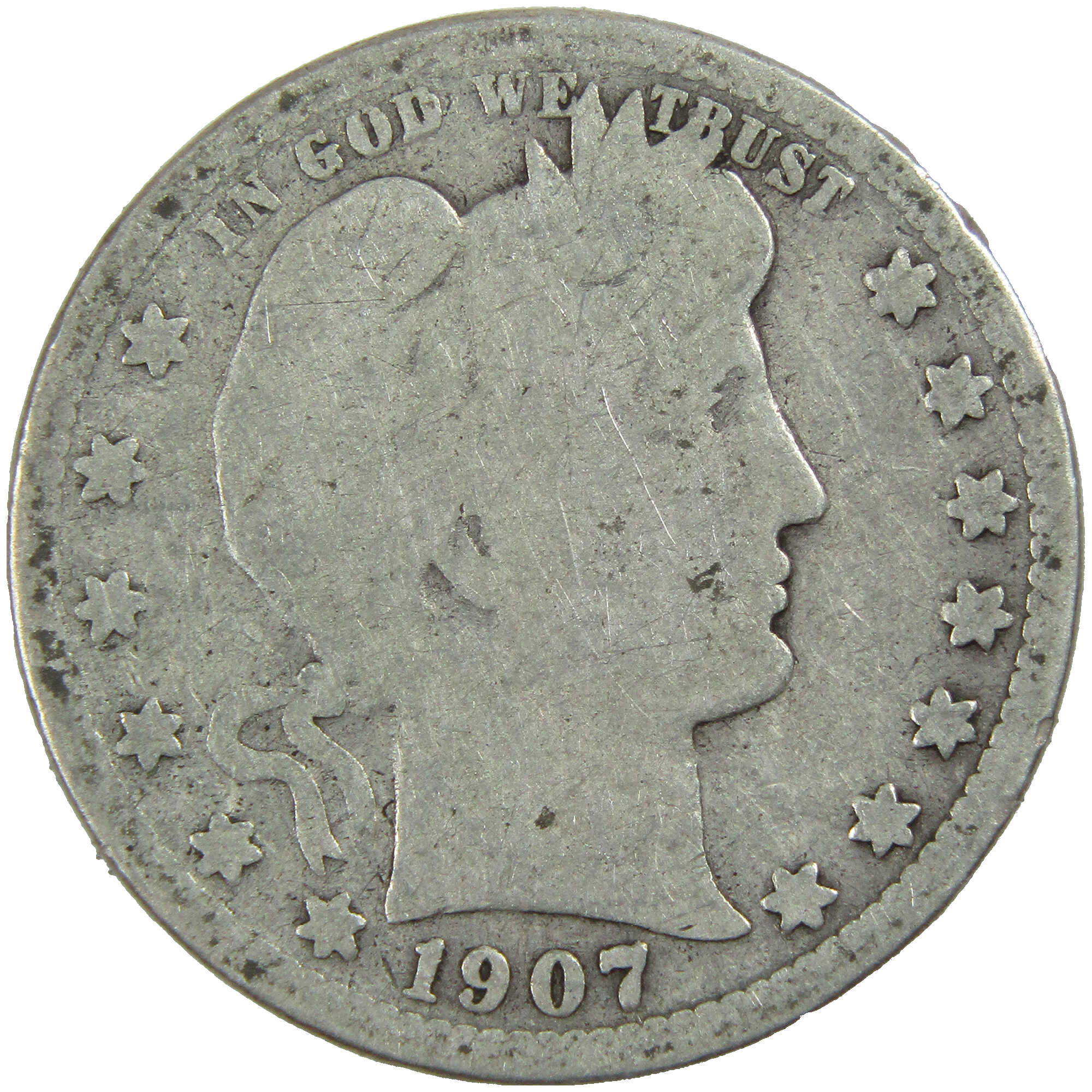 1907 S Barber Quarter G Good Silver 25c Coin SKU:I12721