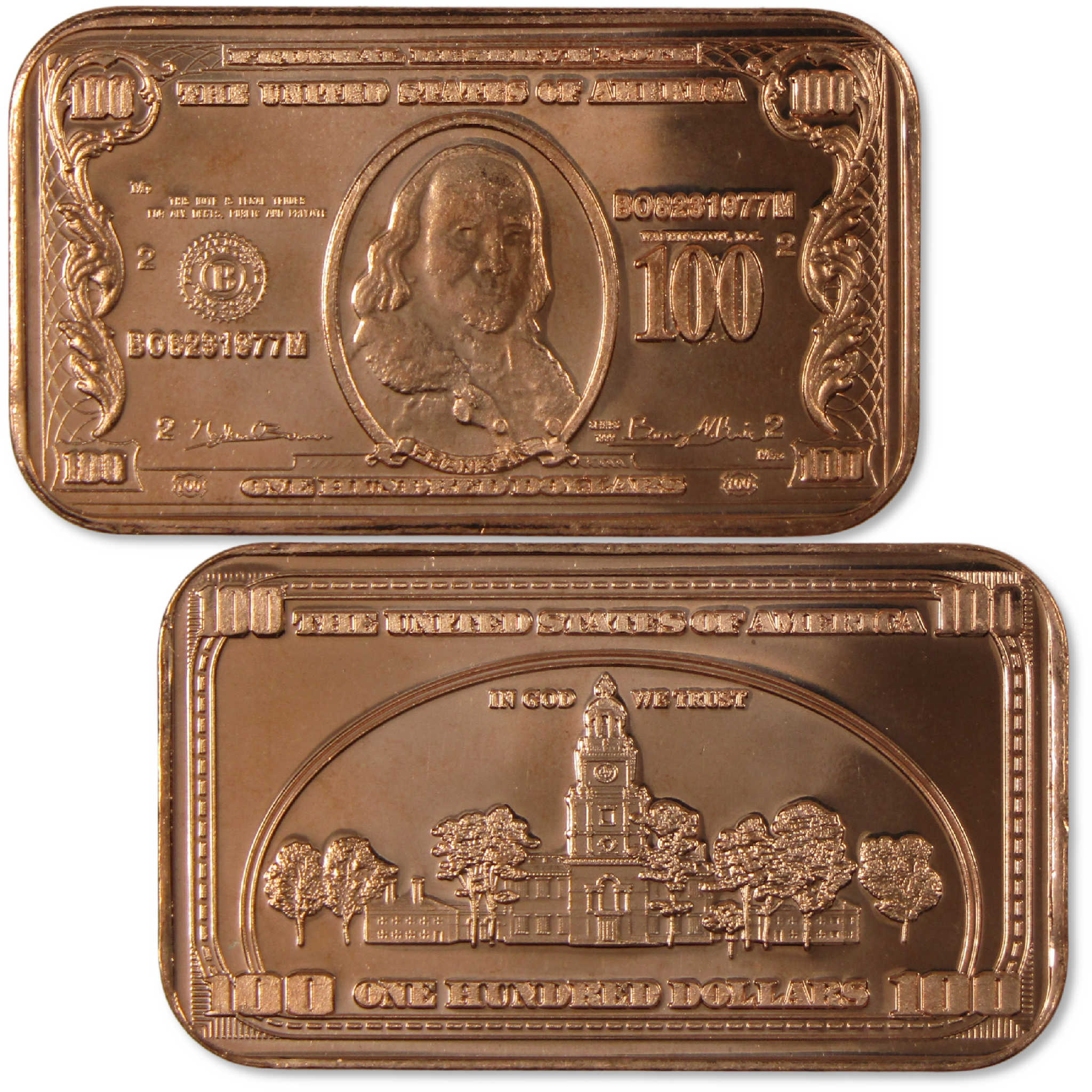 1934 $100 Federal Reserve Note-Shaped 1 oz .999 Copper Ingot Bar