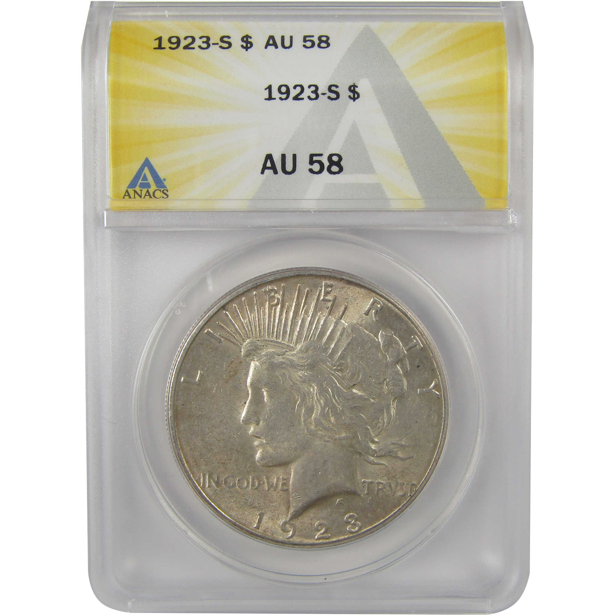 1923 S Peace Dollar AU 58 ANACS Silver $1 Coin SKU:I22160