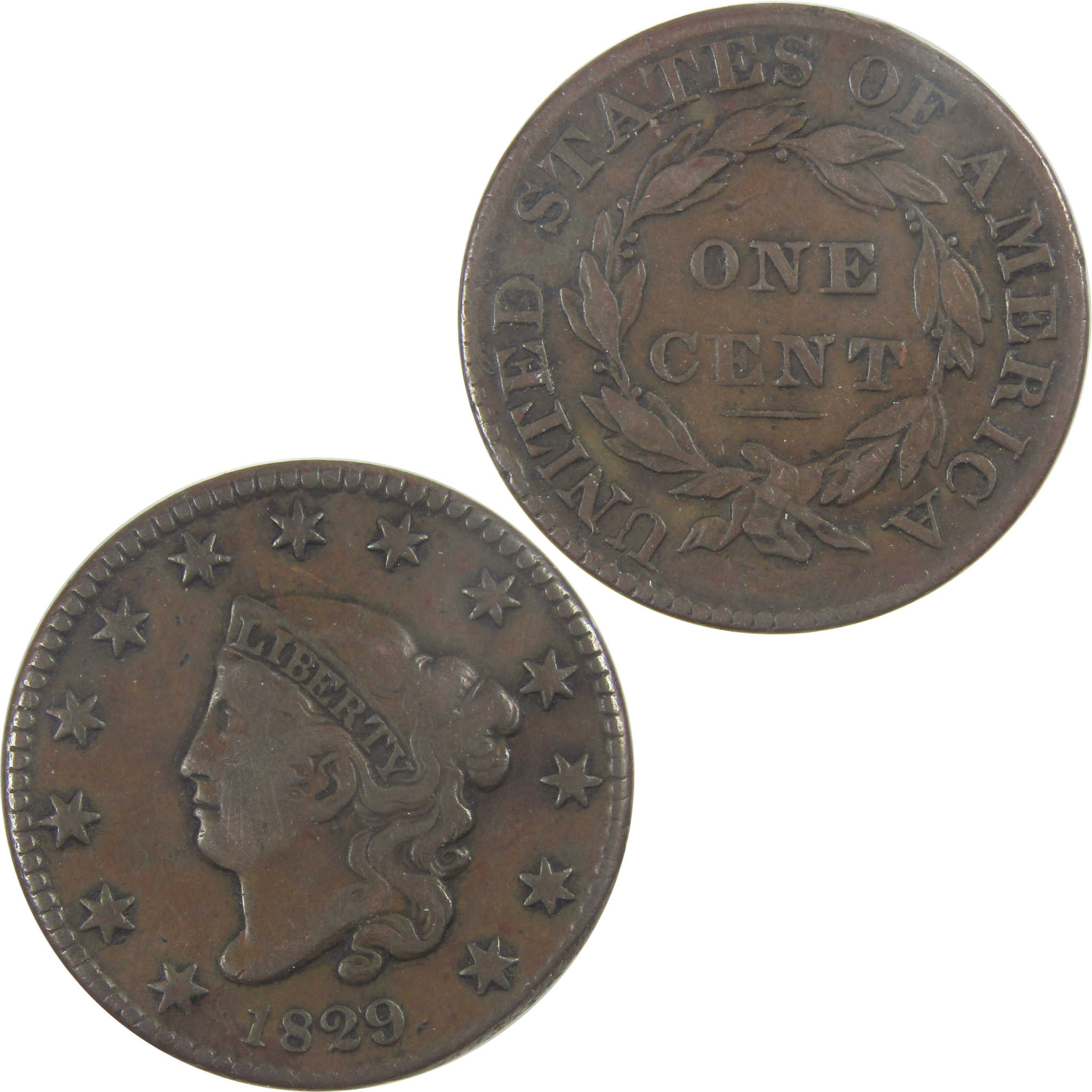 1829 Large Letters Coronet Head Large Cent F Fine Copper SKU:I16720