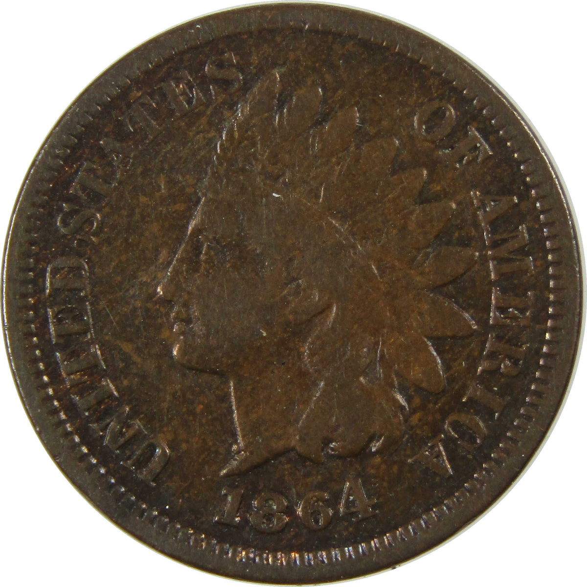 1864 L Indian Head Cent Bronze F Fine Penny 1c Coin SKU:I28630