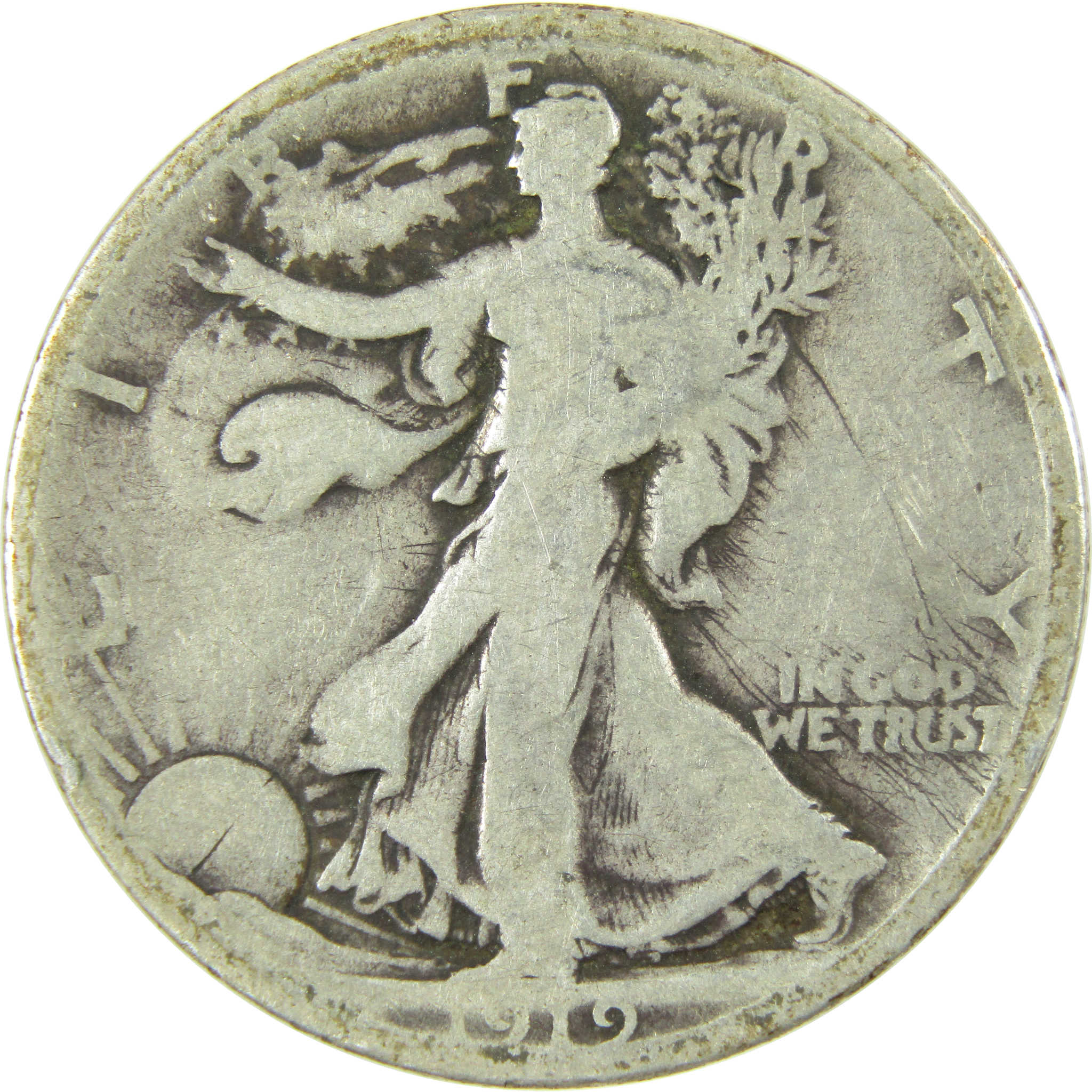 1919 D Liberty Walking Silver Half Dollar AG About Good SKU:I24113