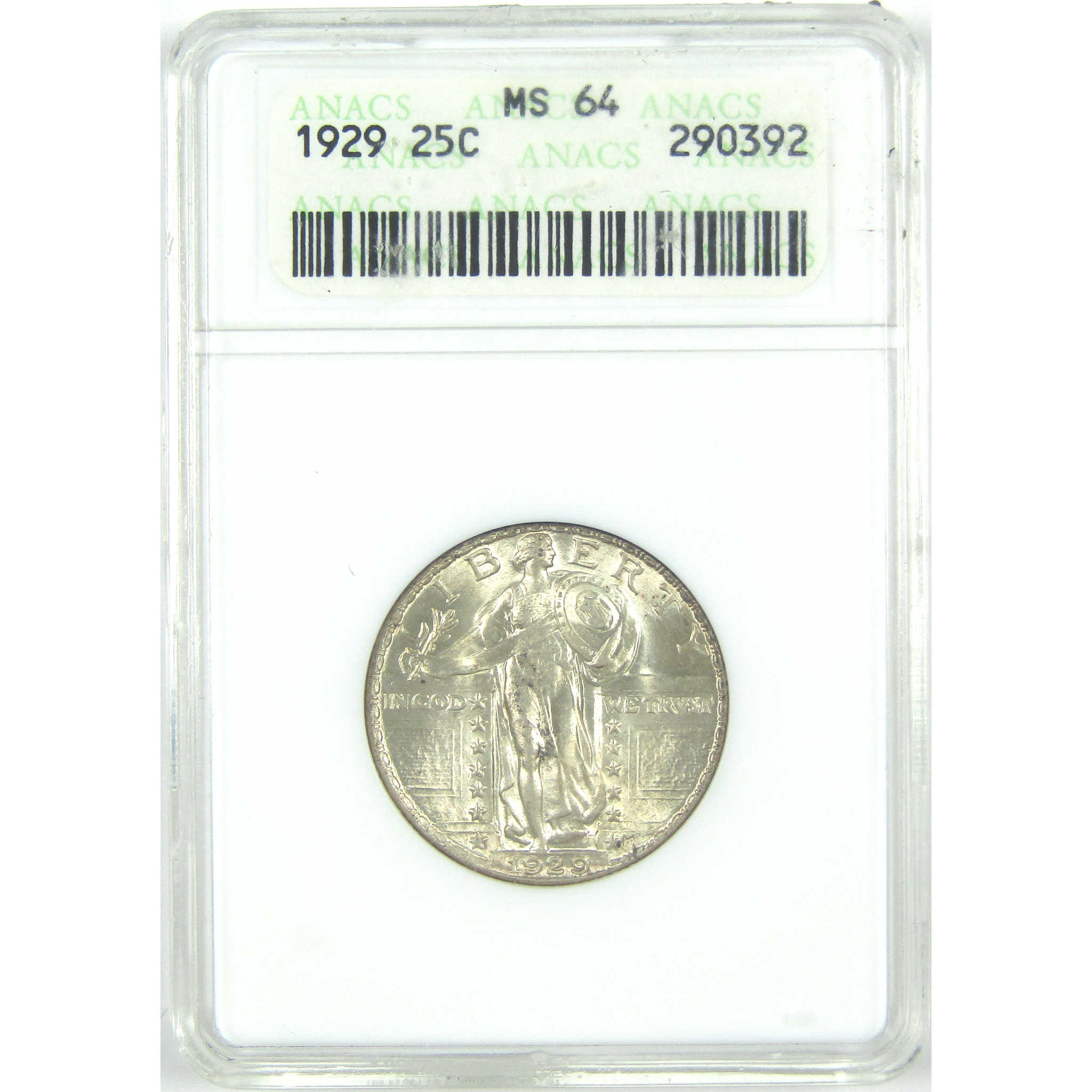 1929 Standing Liberty Quarter MS 64 ANACS Silver 25c Coin SKU:I15276