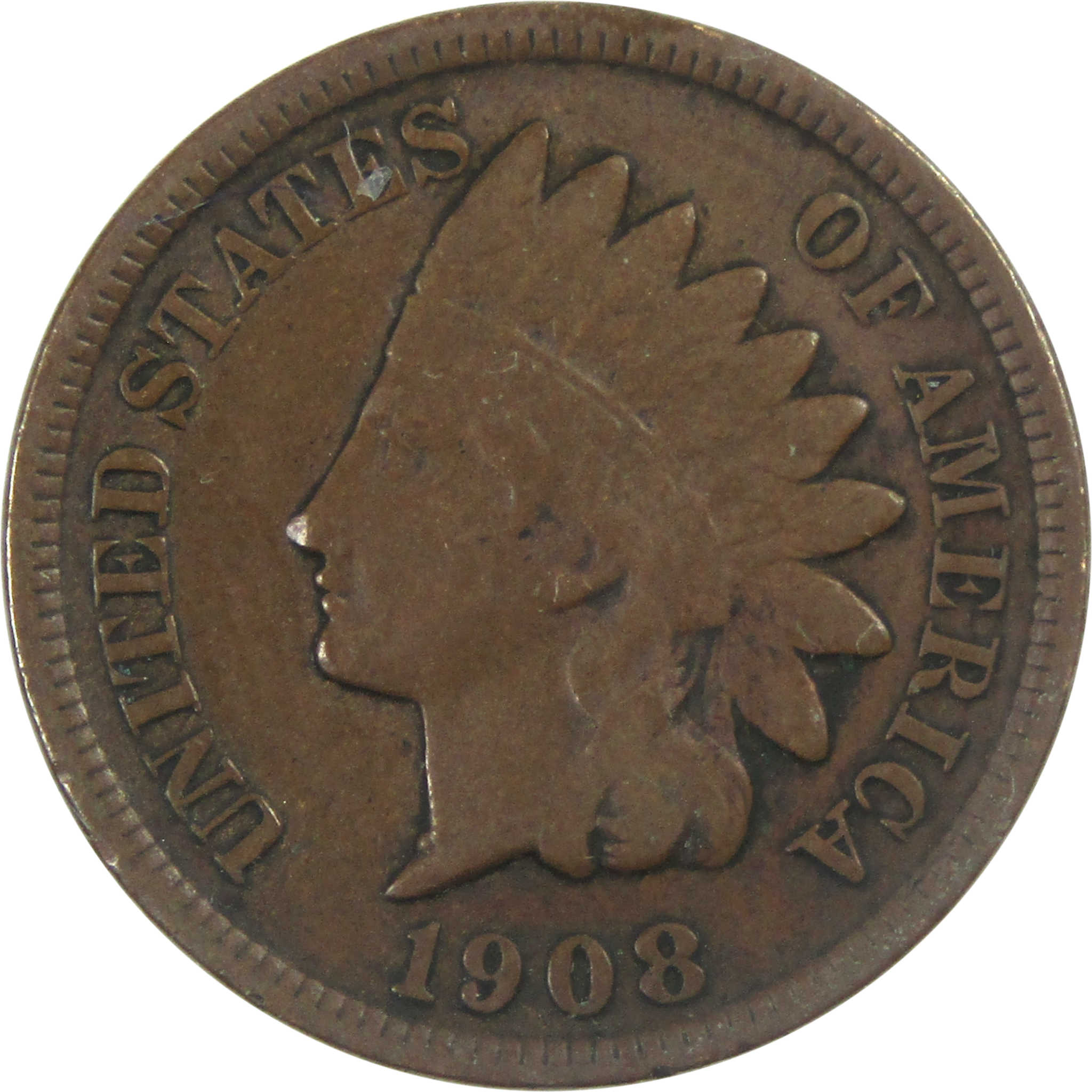 1908 S Indian Head Cent VF Very Fine Penny 1c Coin SKU:CPC7910