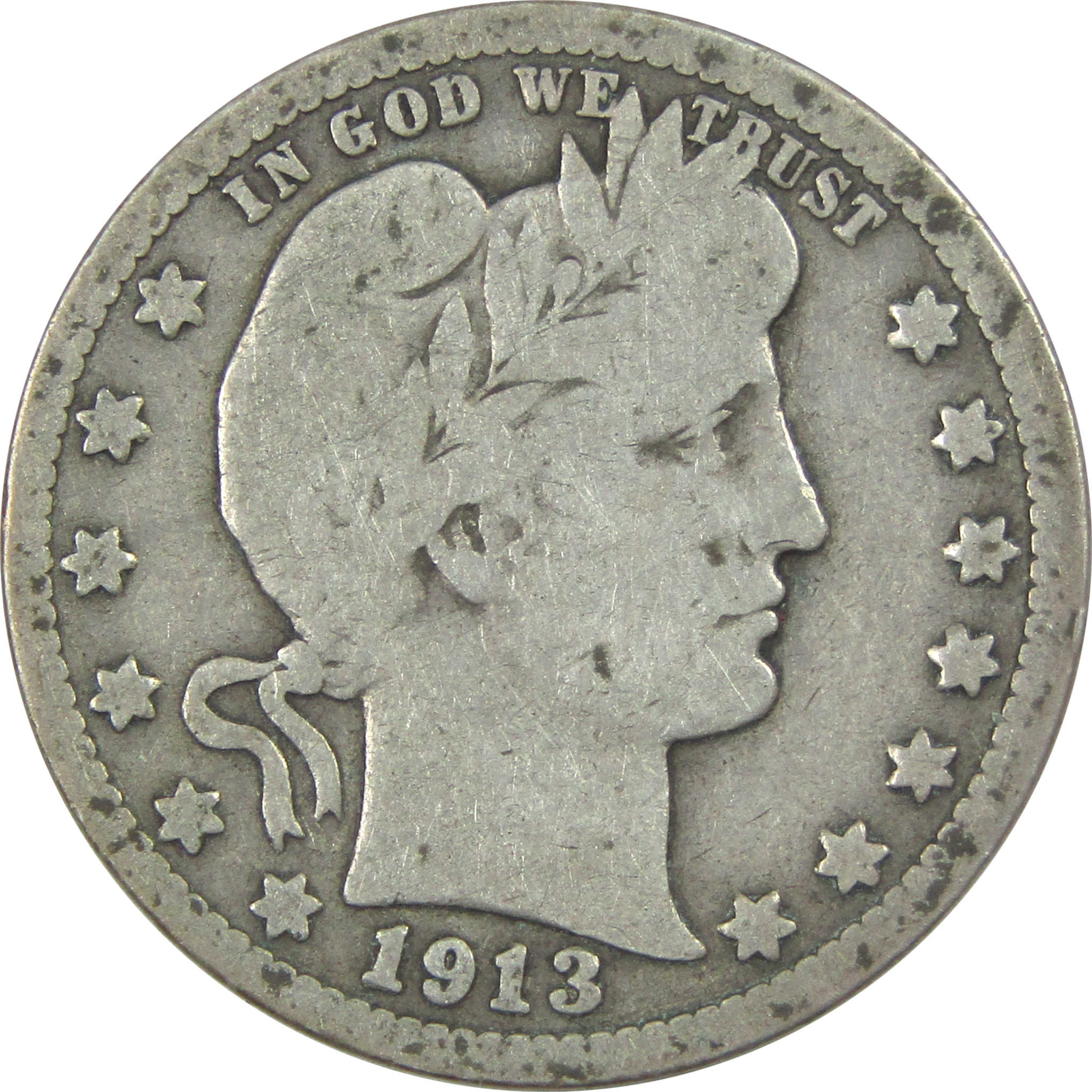 1913 Barber Quarter G/VG Good / Very Good Silver 25c Coin SKU:I15338