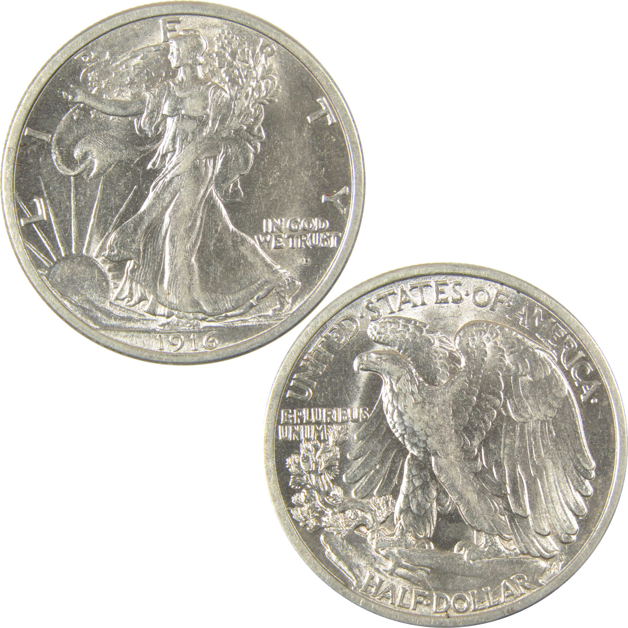 1916 D Liberty Walking Half Dollar Borderline Uncirculated SKU:I19718
