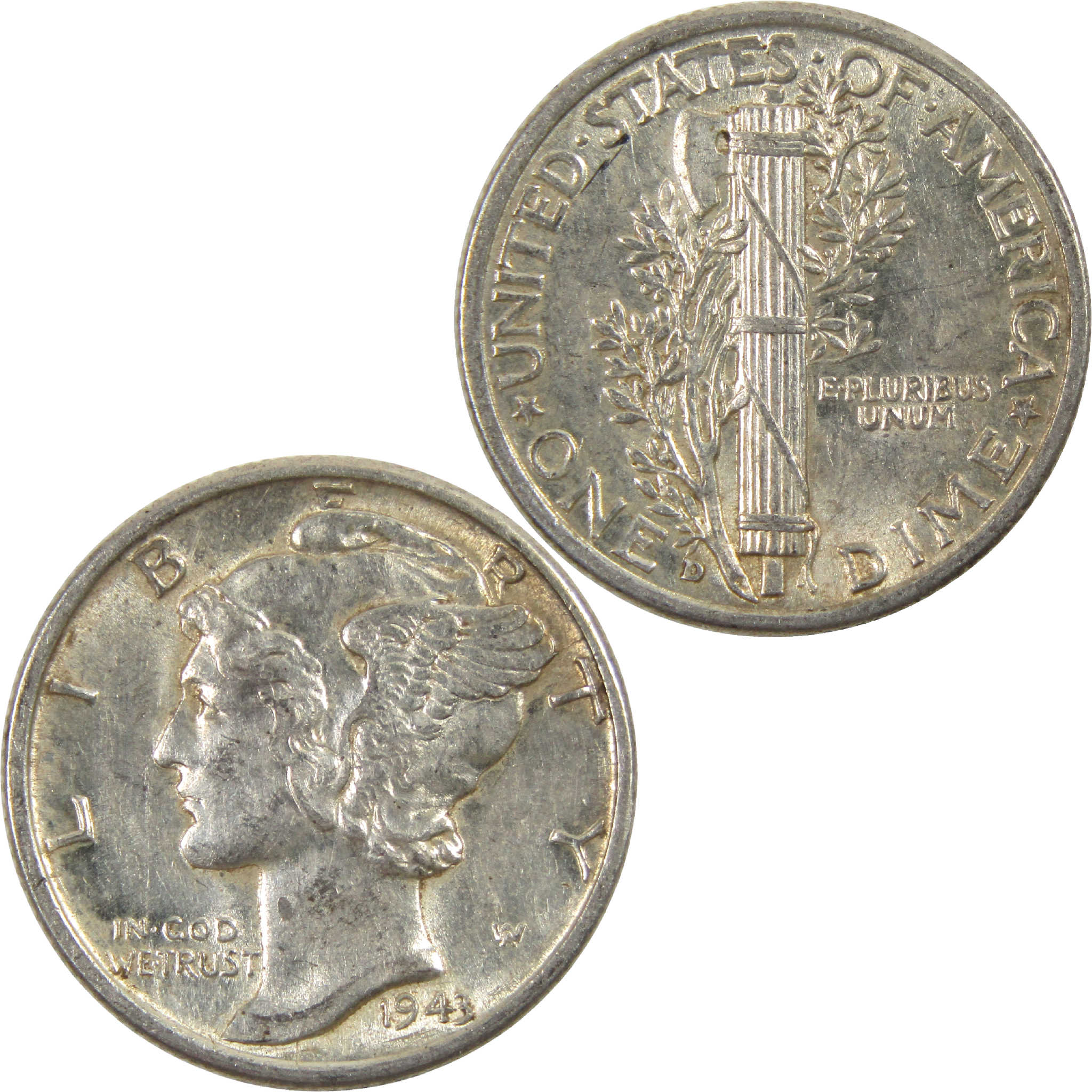 1943 D Mercury Dime AU About Uncirculated Silver 10c Coin
