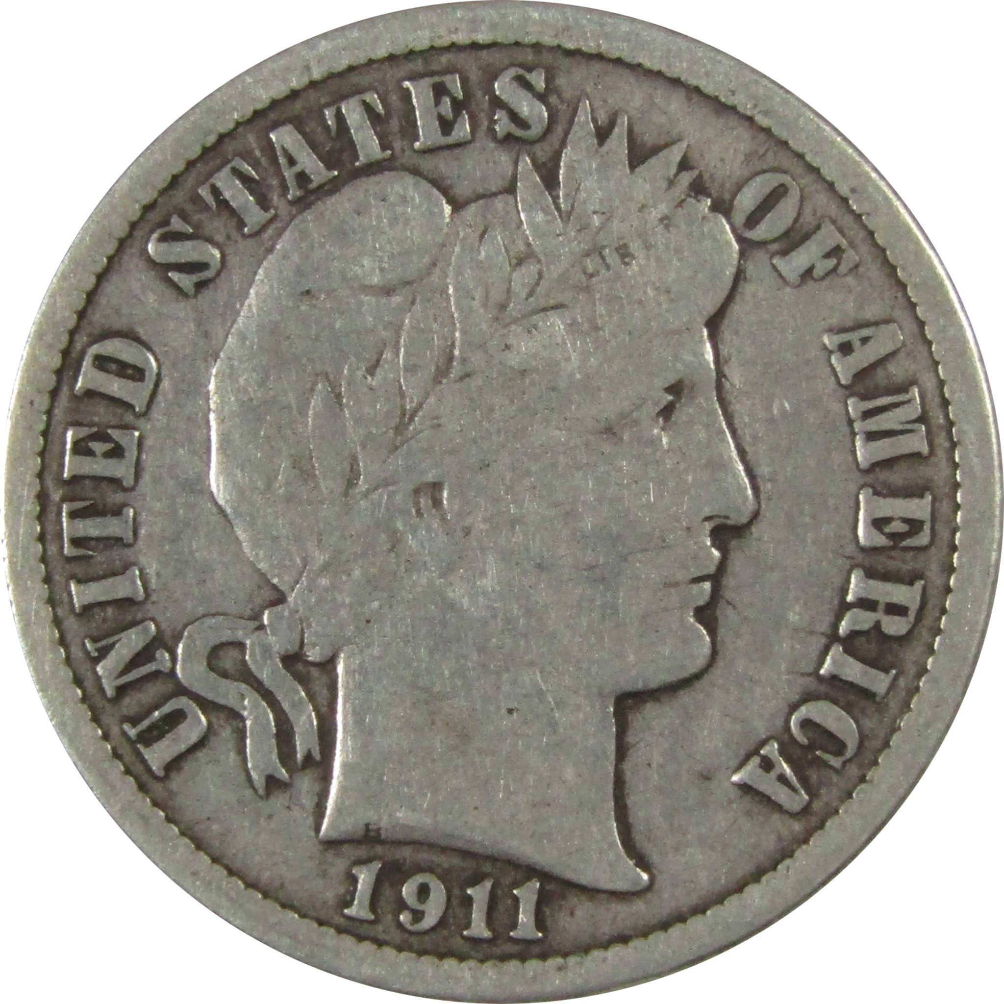 1911 S Barber Silver Dime F Fine 10c Coin Collectible SKU:CP1032