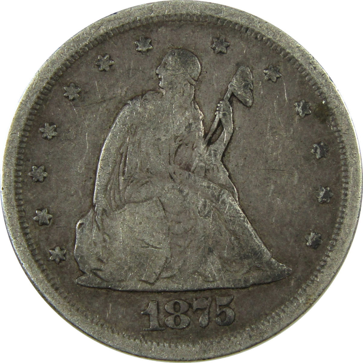 1875 S Seated Liberty Silver Twenty Cent Piece F Fine Coin SKU:CP1708
