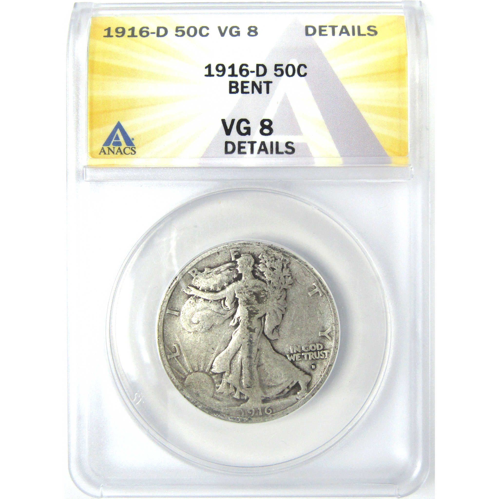 1916 D Liberty Walking Half Dollar VG 8 Details ANACS SKU:I16177