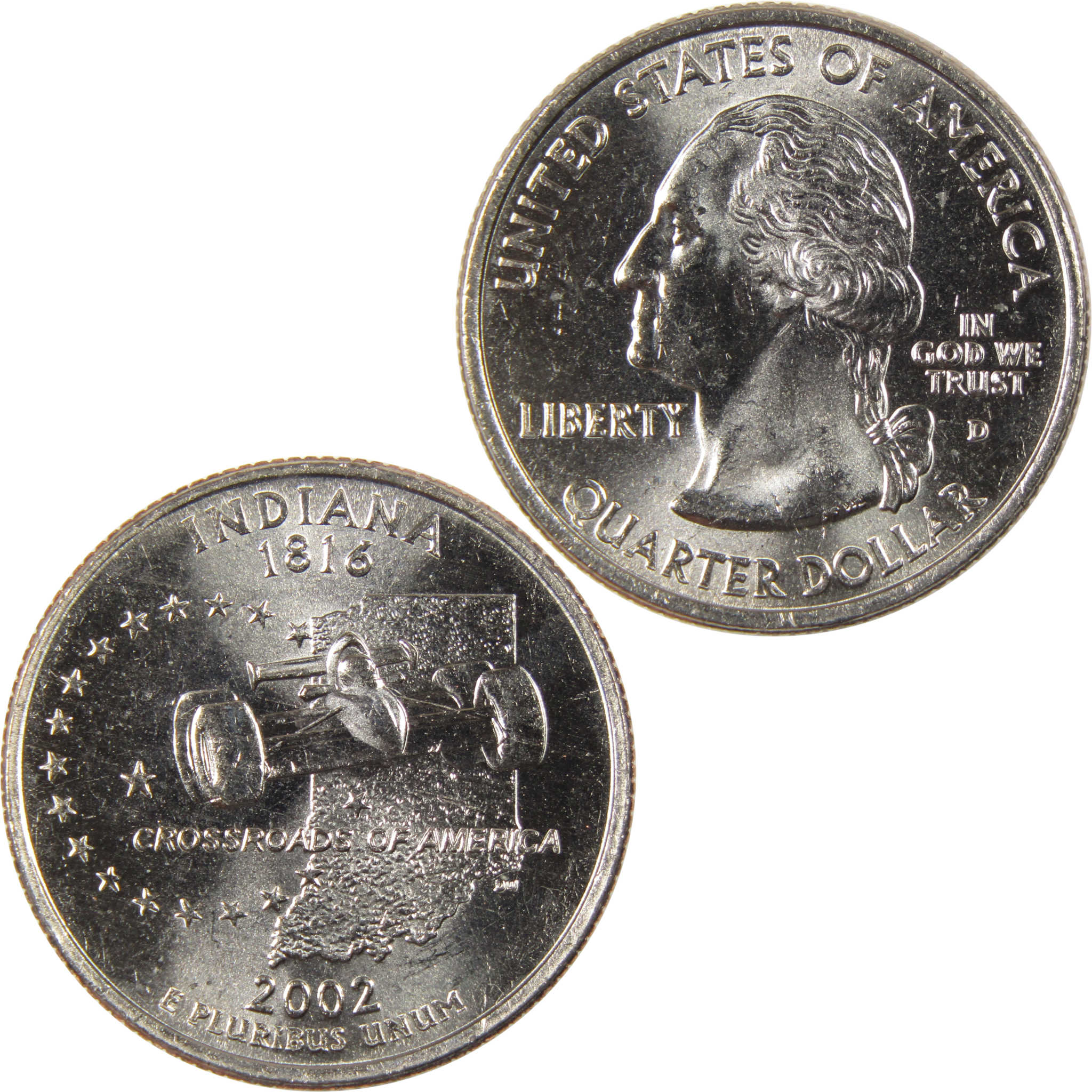 2002 D Indiana State Quarter BU Uncirculated Clad 25c Coin