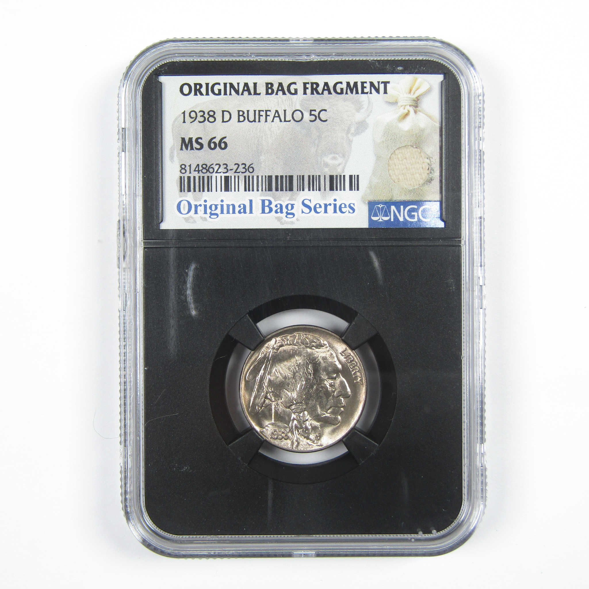 1938 D Buffalo Nickel MS 66 NGC 5c Original Bag Fragment SKU:I14591