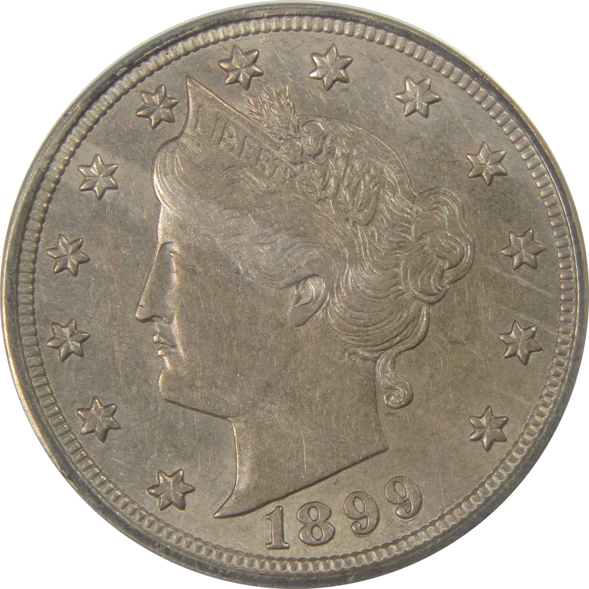 1899 Repunched Date Liberty Head Nickel AU 50 Details ANACS SKU:I22307