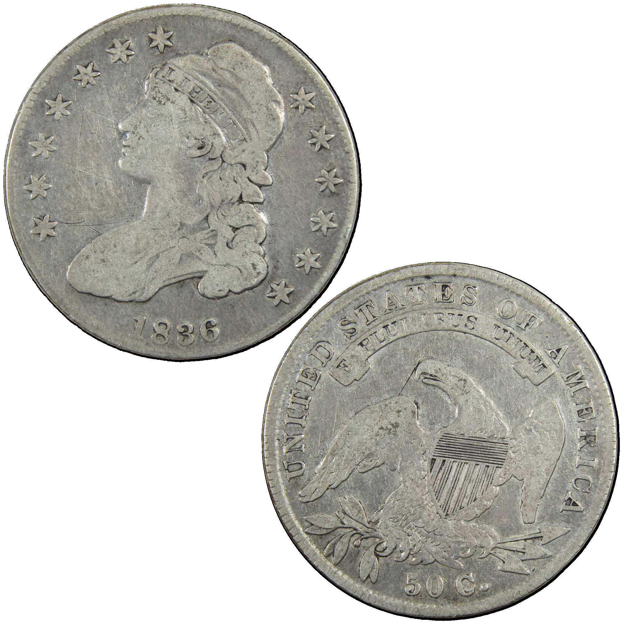 1836 Lettered Edge Capped Bust Half Dollar AG Details SKU:I12924