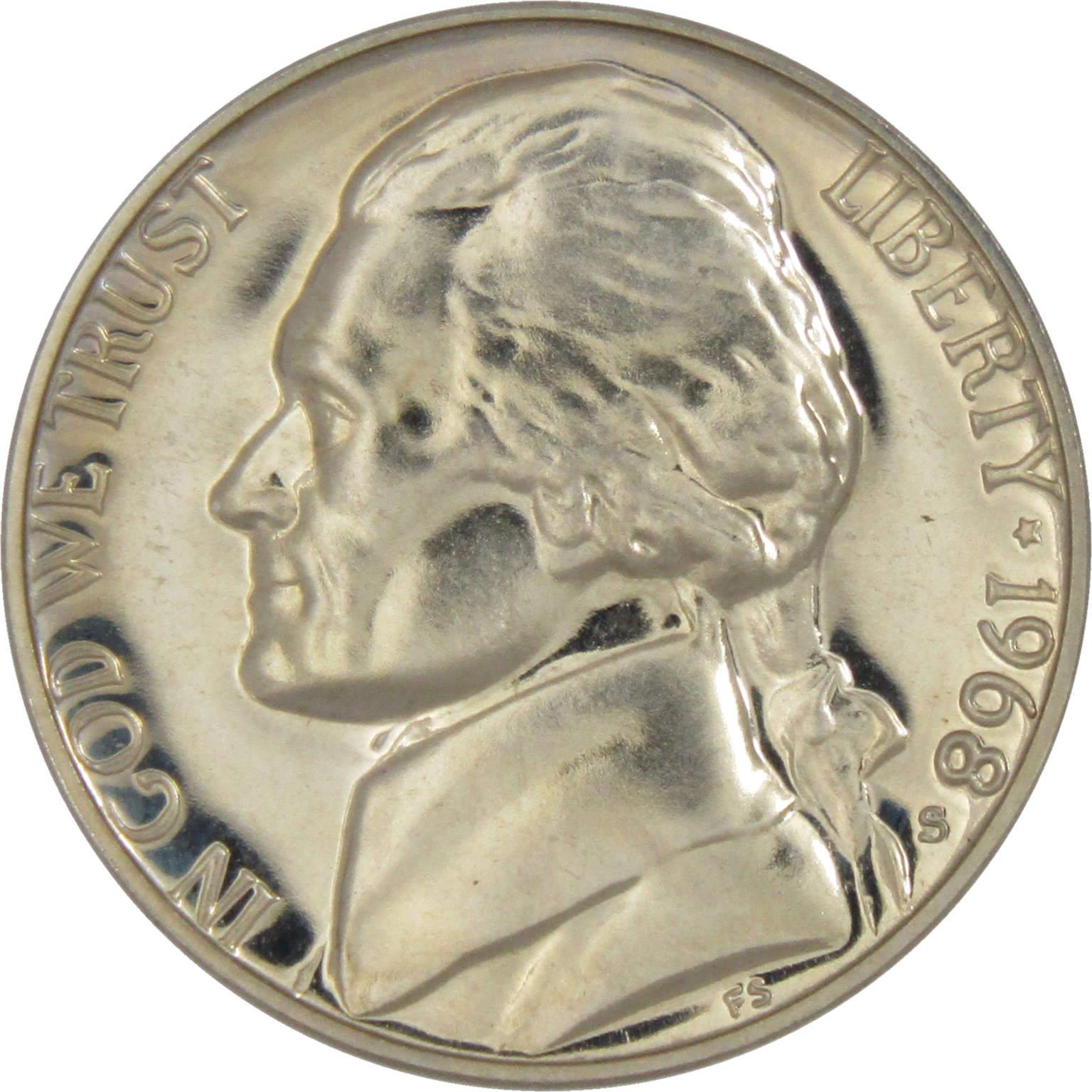 1968 S Jefferson Nickel Proof 5c Coin Collectible