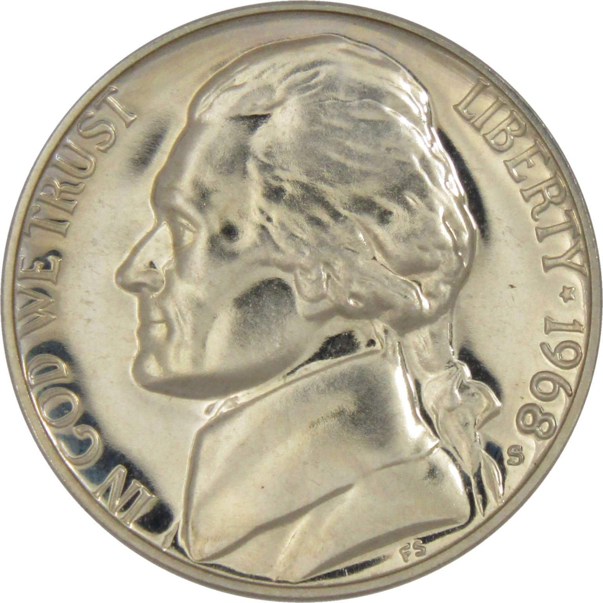 1968 S Jefferson Nickel Proof 5c Coin Collectible