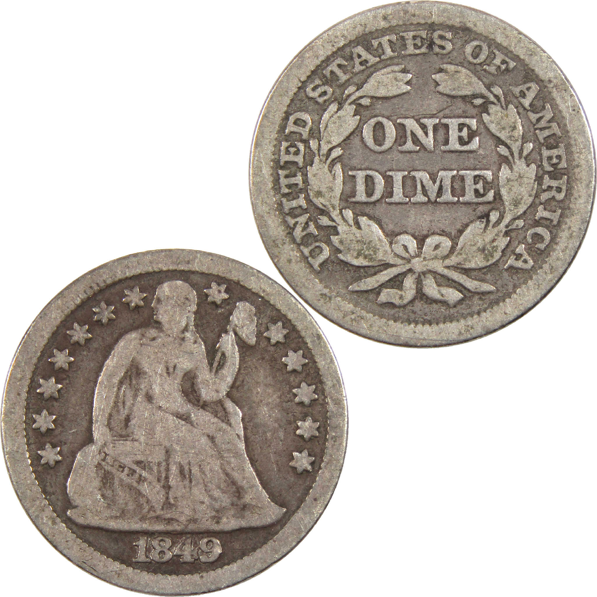 1849 Seated Liberty Dime F Fine Silver 10c Coin SKU:I11391