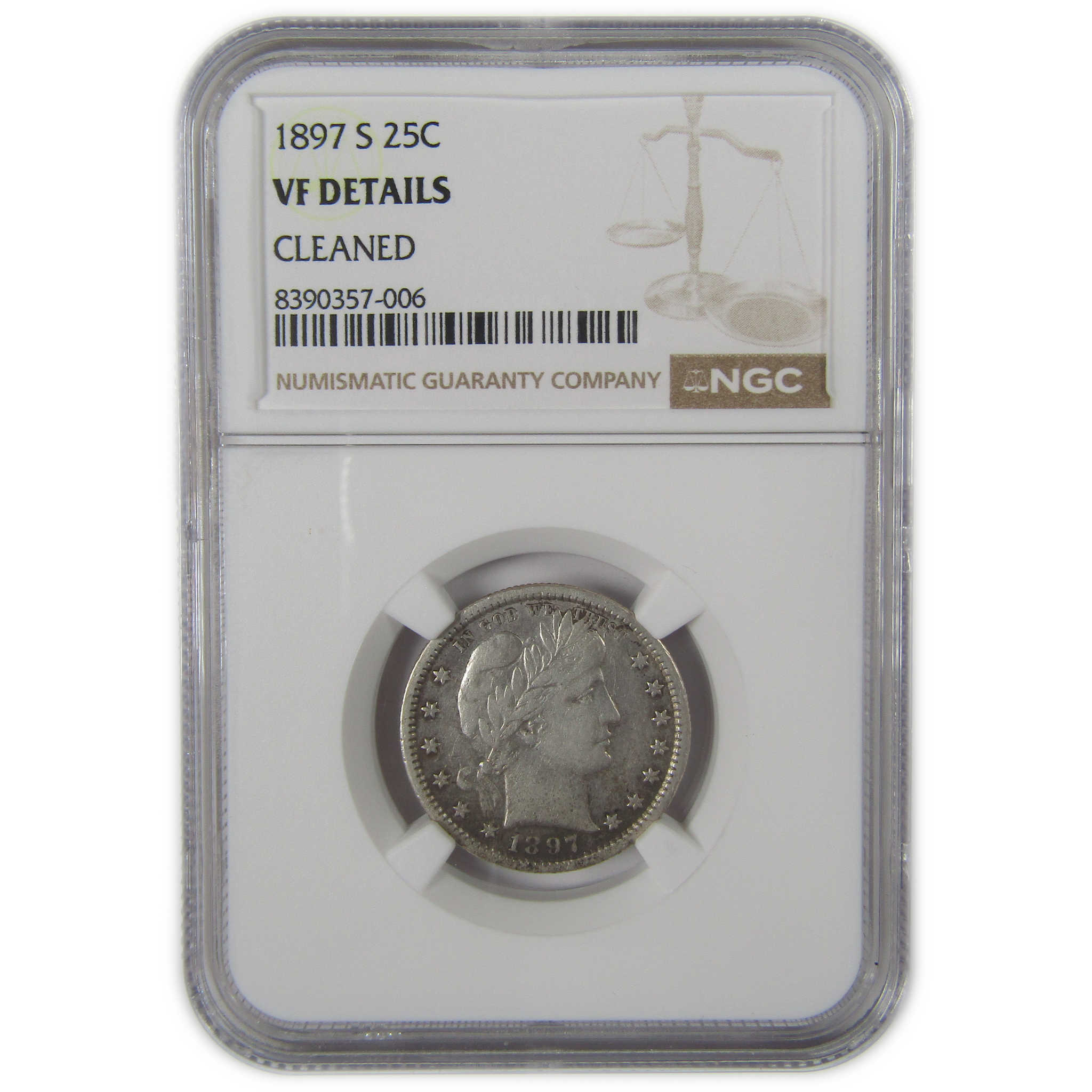 1897 S Barber Quarter VF Details NGC Silver 25c Coin SKU:I23228