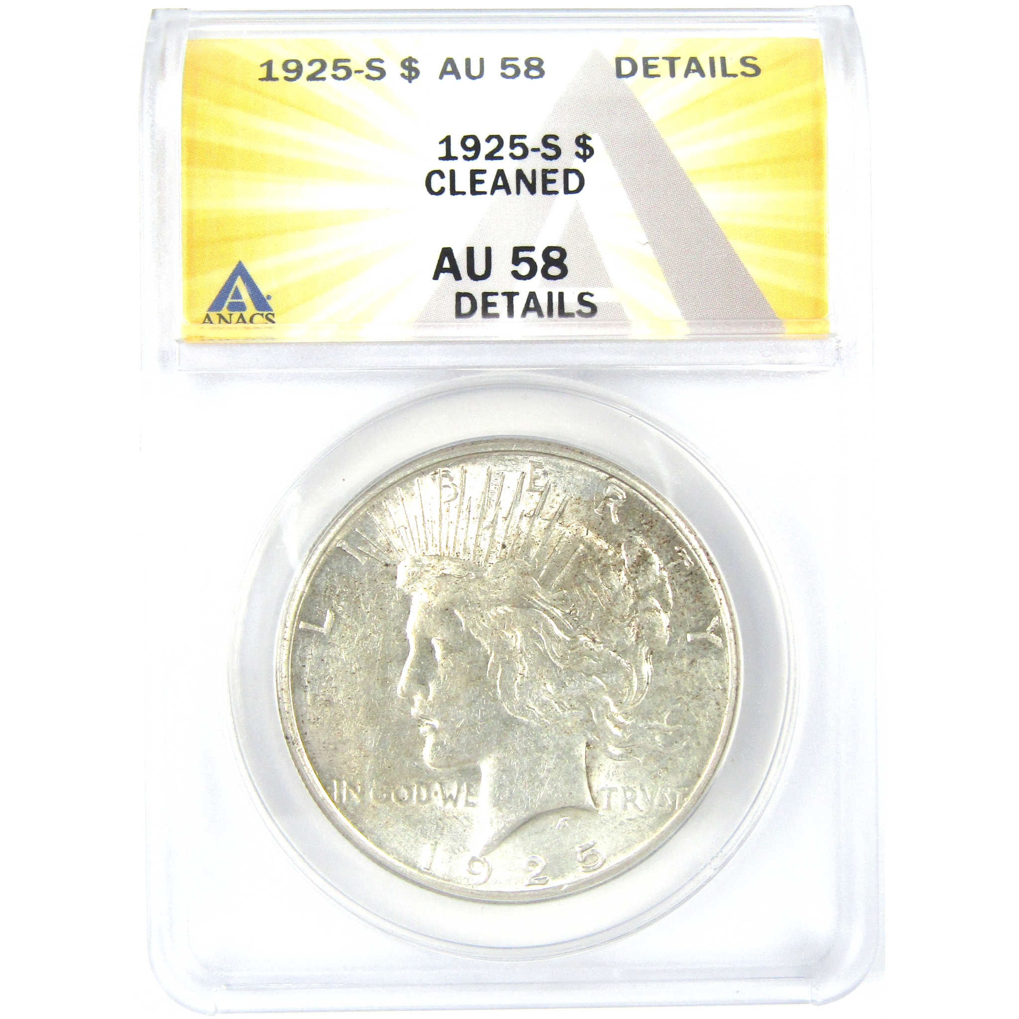 1925 S Peace Dollar AU 58 Details ANACS Silver $1 Coin SKU:I16243